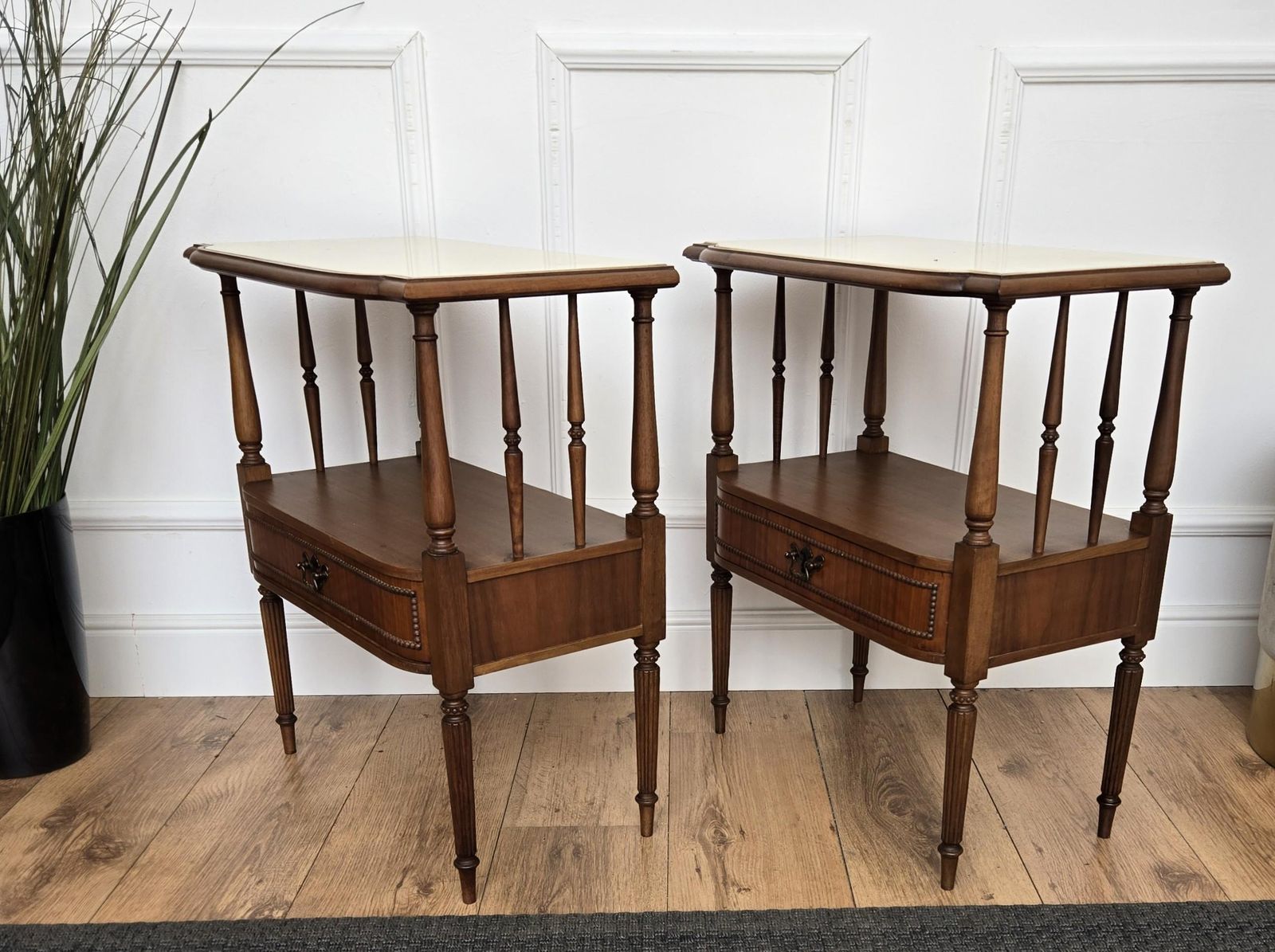 Pair Of Italian Wood Marble Mid Century Modern Night Stands Bed Side Tables photo vintage