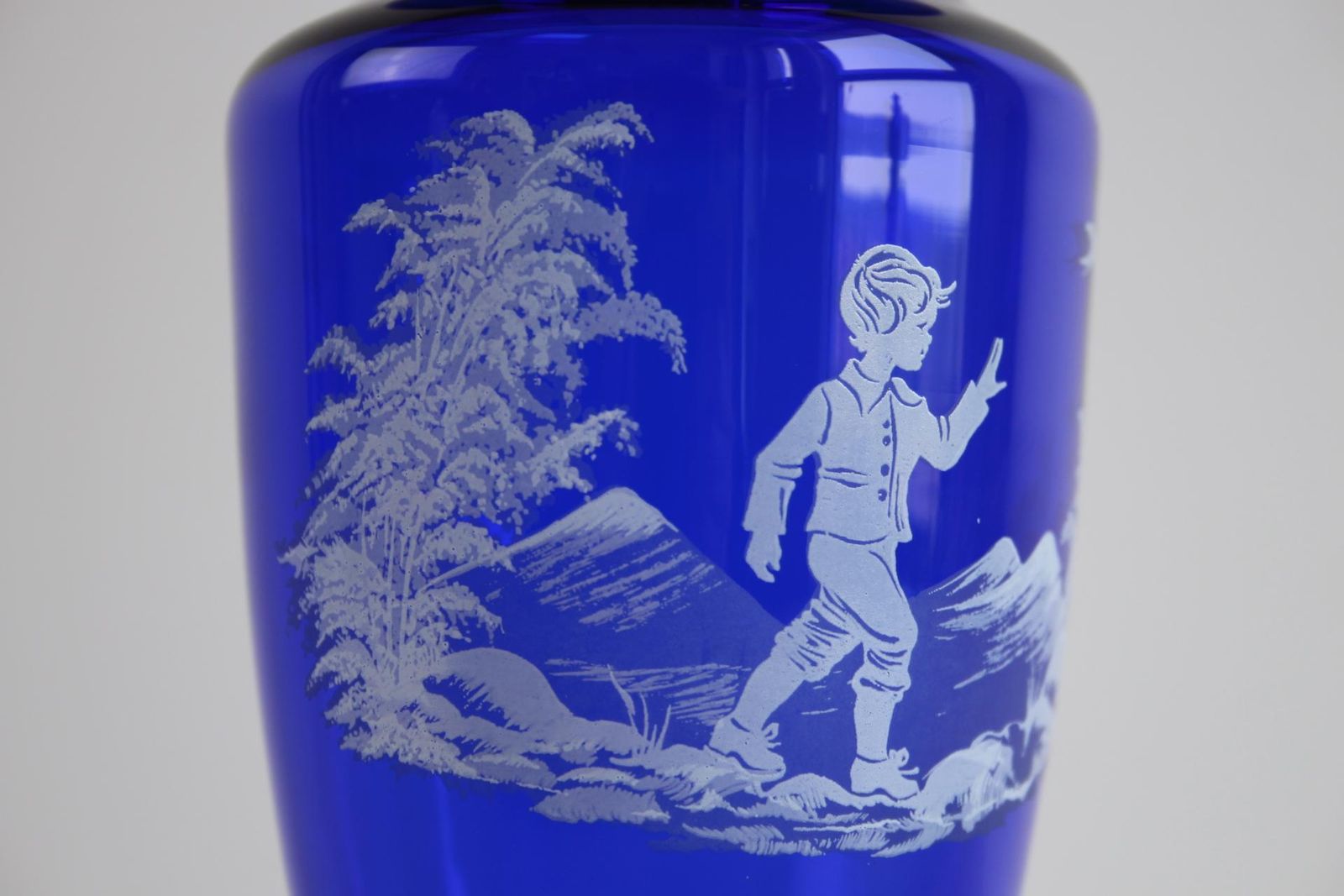 Original Mary Gregory Cobalt Blue Glass Vase  "Ice Children" Collection photo for sale