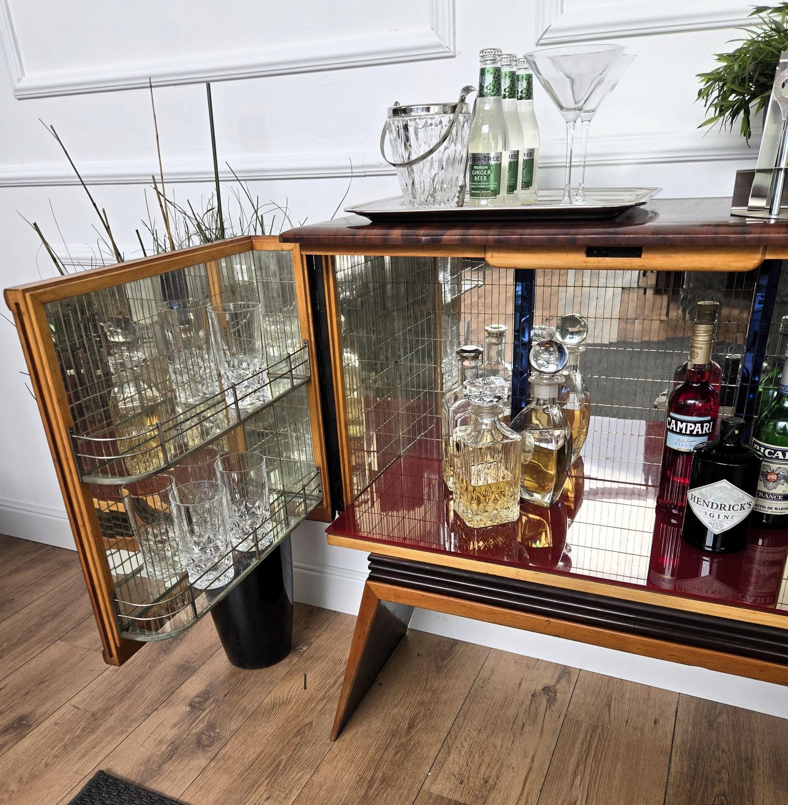 1950s Art Deco Midcentury Italian Walnut Mirror Mosaic Sideboard Bar Cabinet photo 3466.0