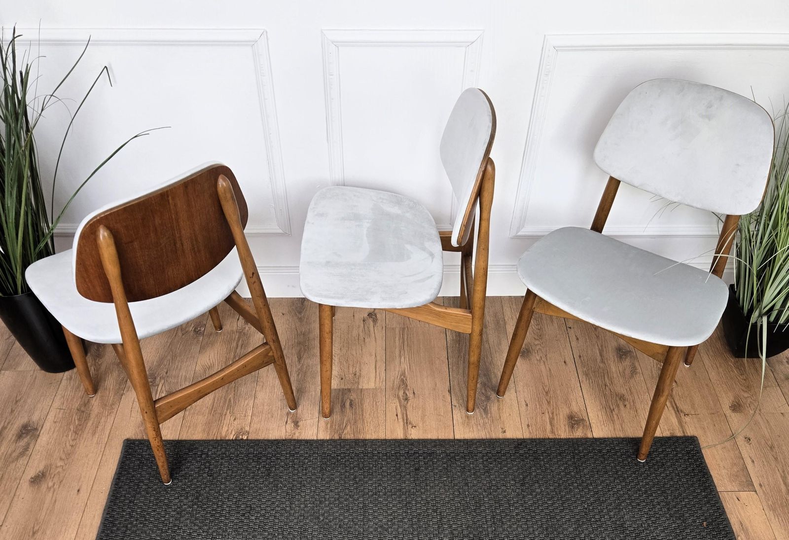 Set Of 6 Mid Century Modern Italian Walnut Wood Newly Upholstered Dining Chairs photo buy