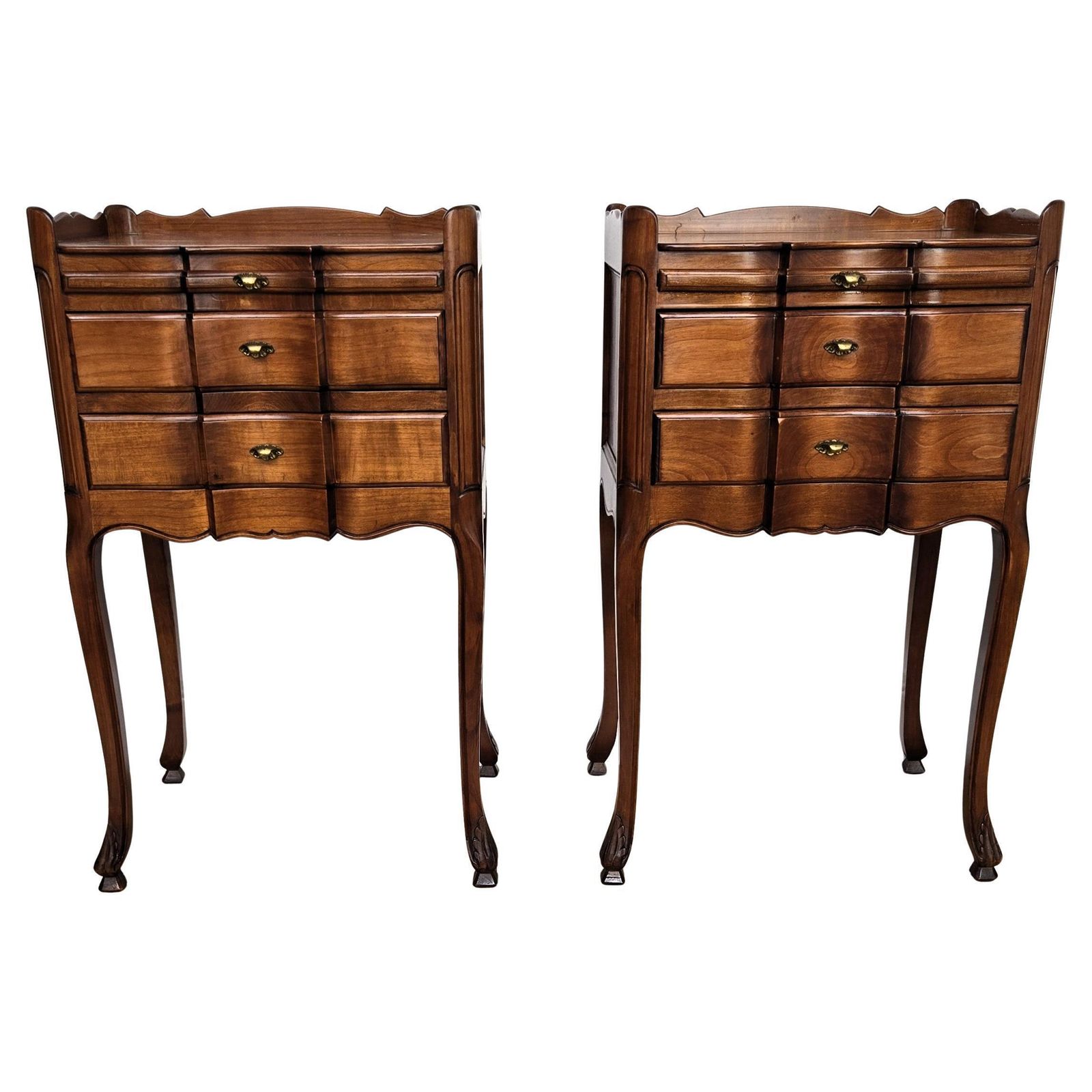 Pair Of French Night Stands Bedside Tables With Drawers And Carbriole Legs