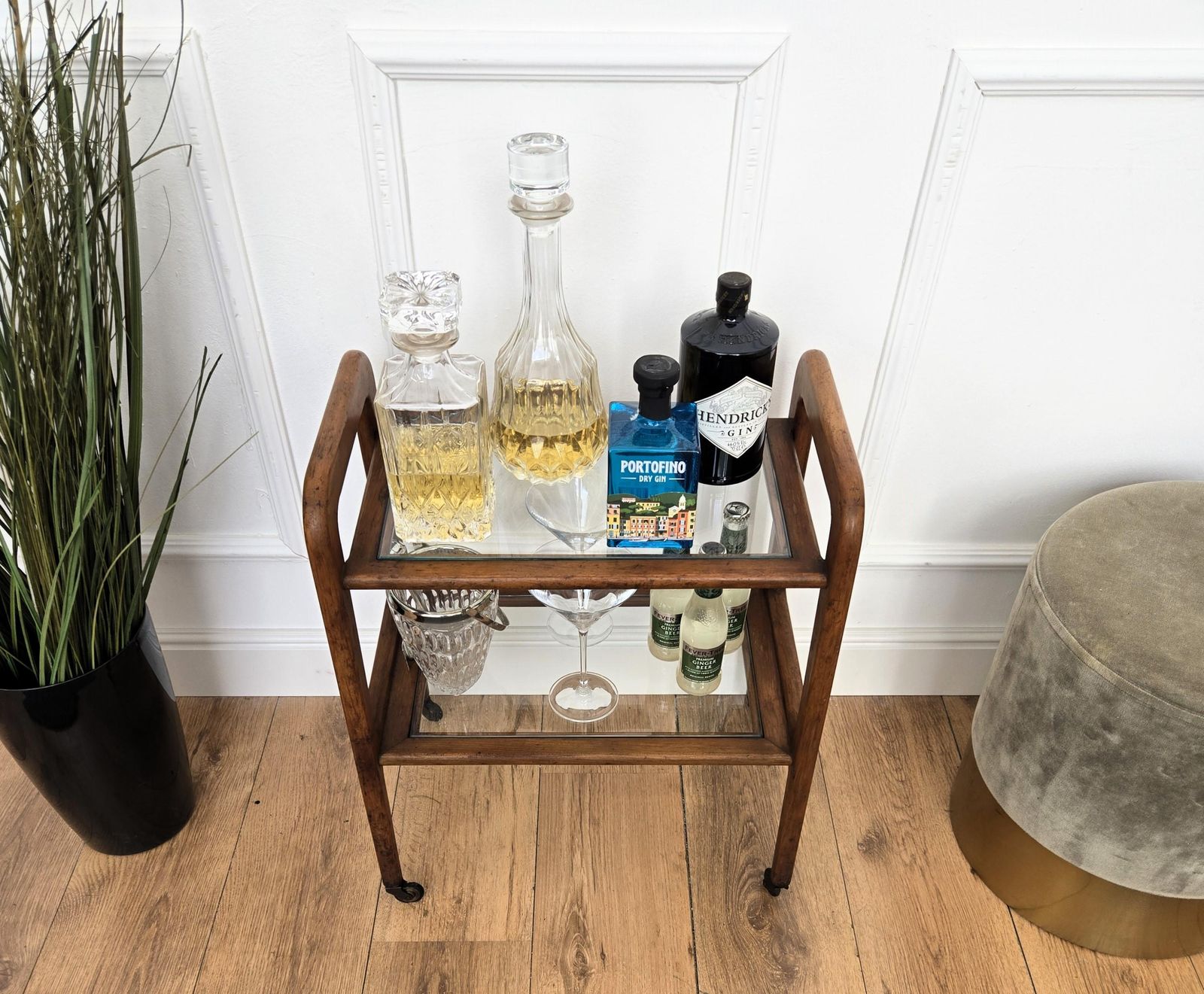 1960s Mid Century Small Italian Wood And Brass Dry Bar Cabinet Liquor Cart photo for sale