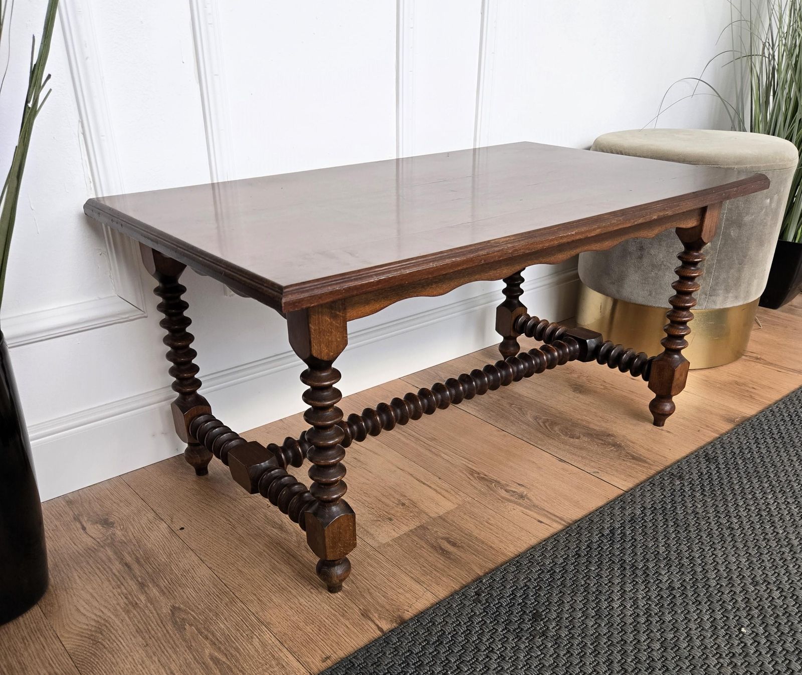 Antique Italian Walnut Side Coffee Table With Bobbin Turned Legs photo vintage