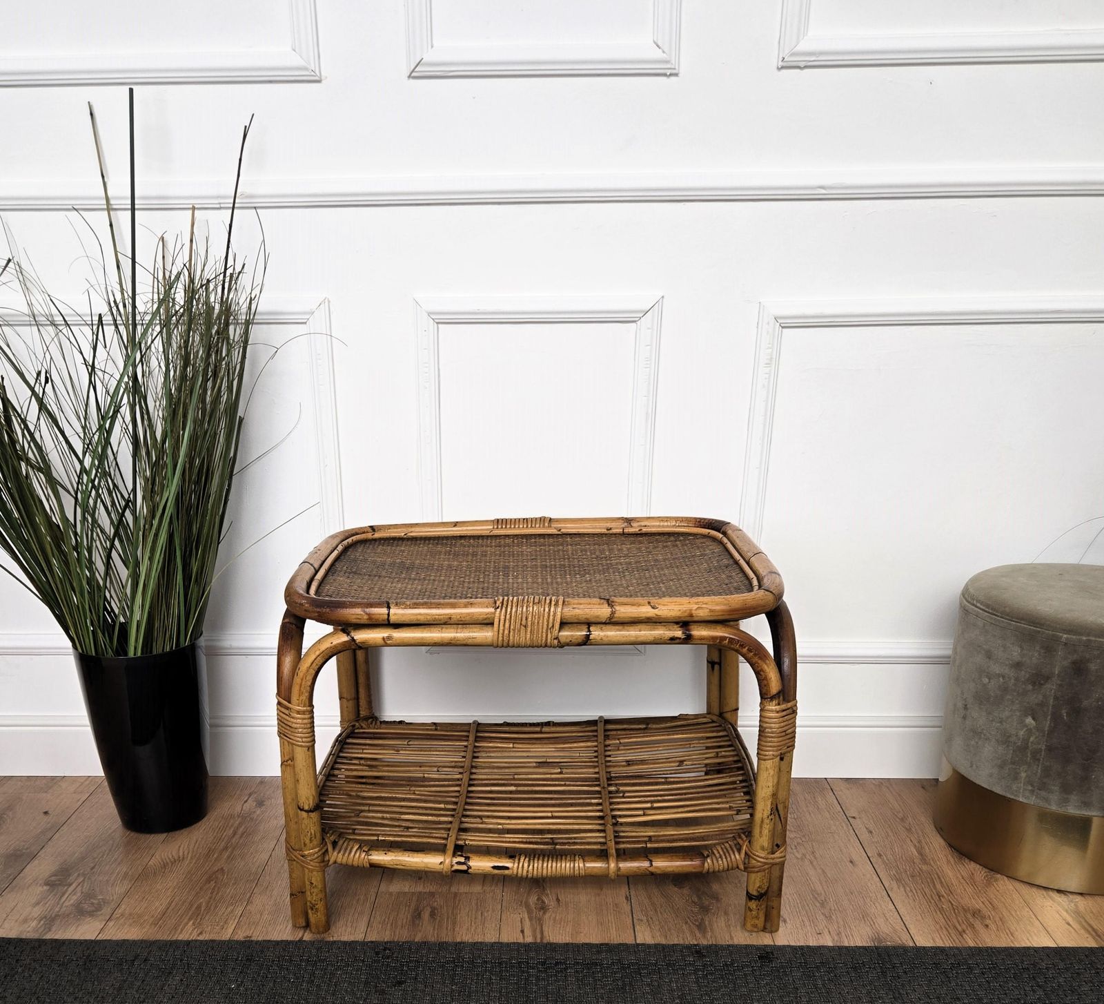 1960s Italian Bamboo Rattan Bohemian French Riviera Side Accent Table photo 1300.0