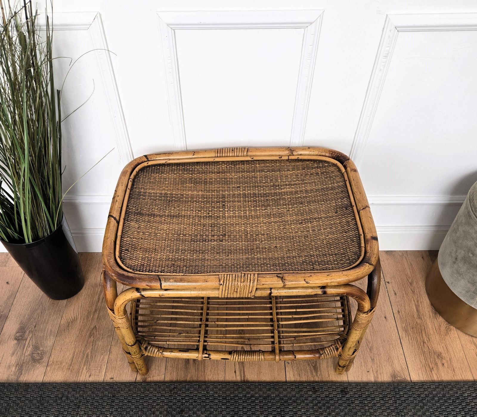 1960s Italian Bamboo Rattan Bohemian French Riviera Side Accent Table photo buy