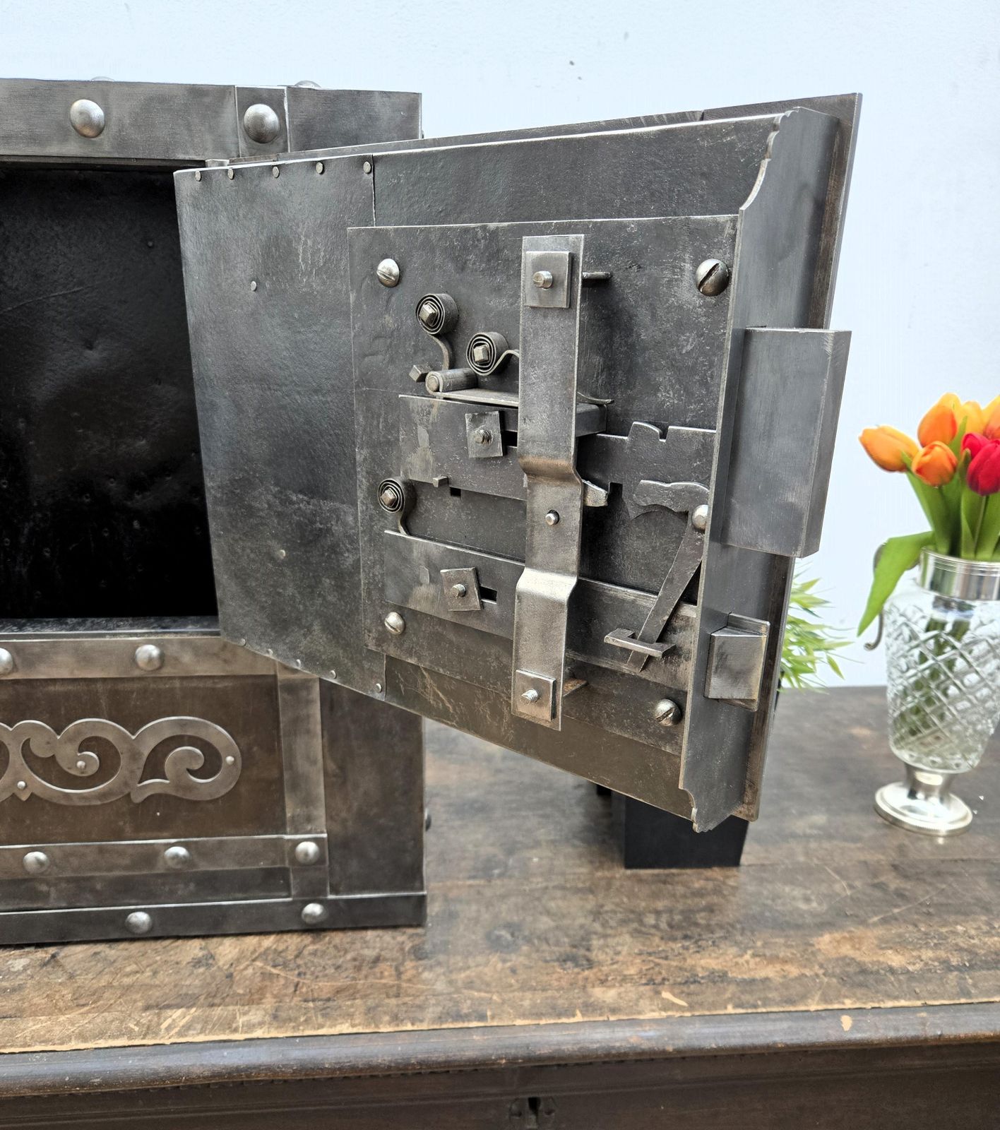 18th Century Wrought Iron Italian Antique Hobnail Safe Strong Box Bar Cabinet photo buy