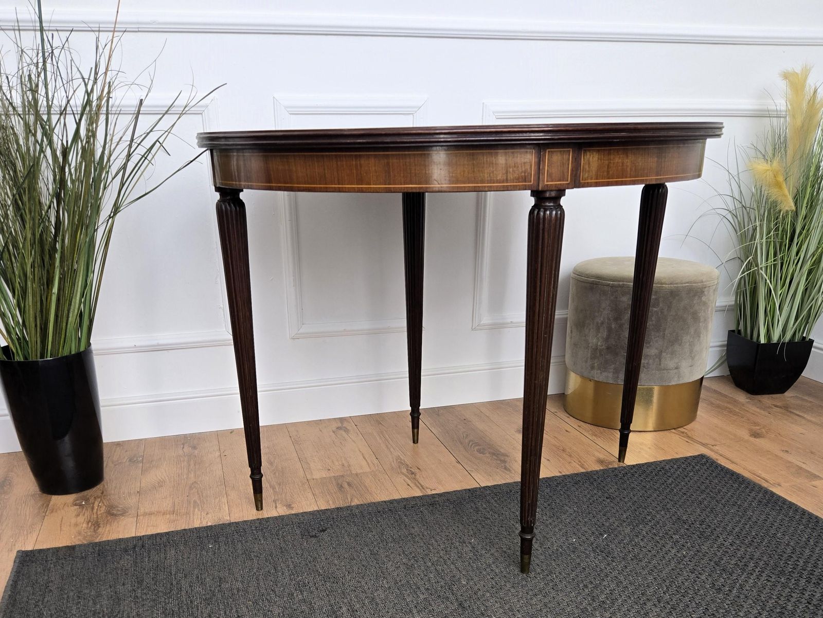 Furniture Italian Mid Century Wooden Demi Lune Folding Console Dining Game Table photo