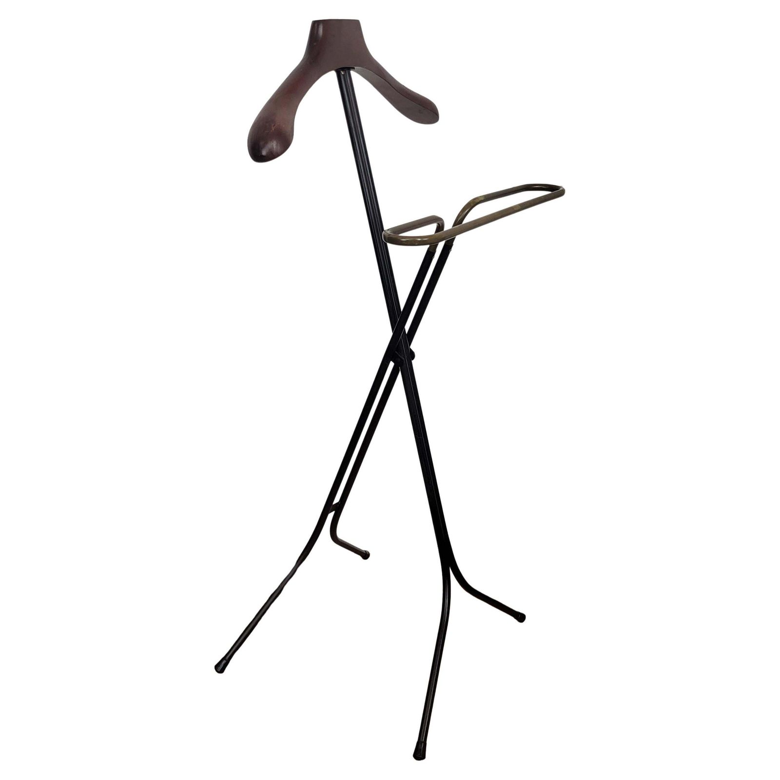 1950s Italian Mid Century Brass Metal Wood Valet Stand Dressboy