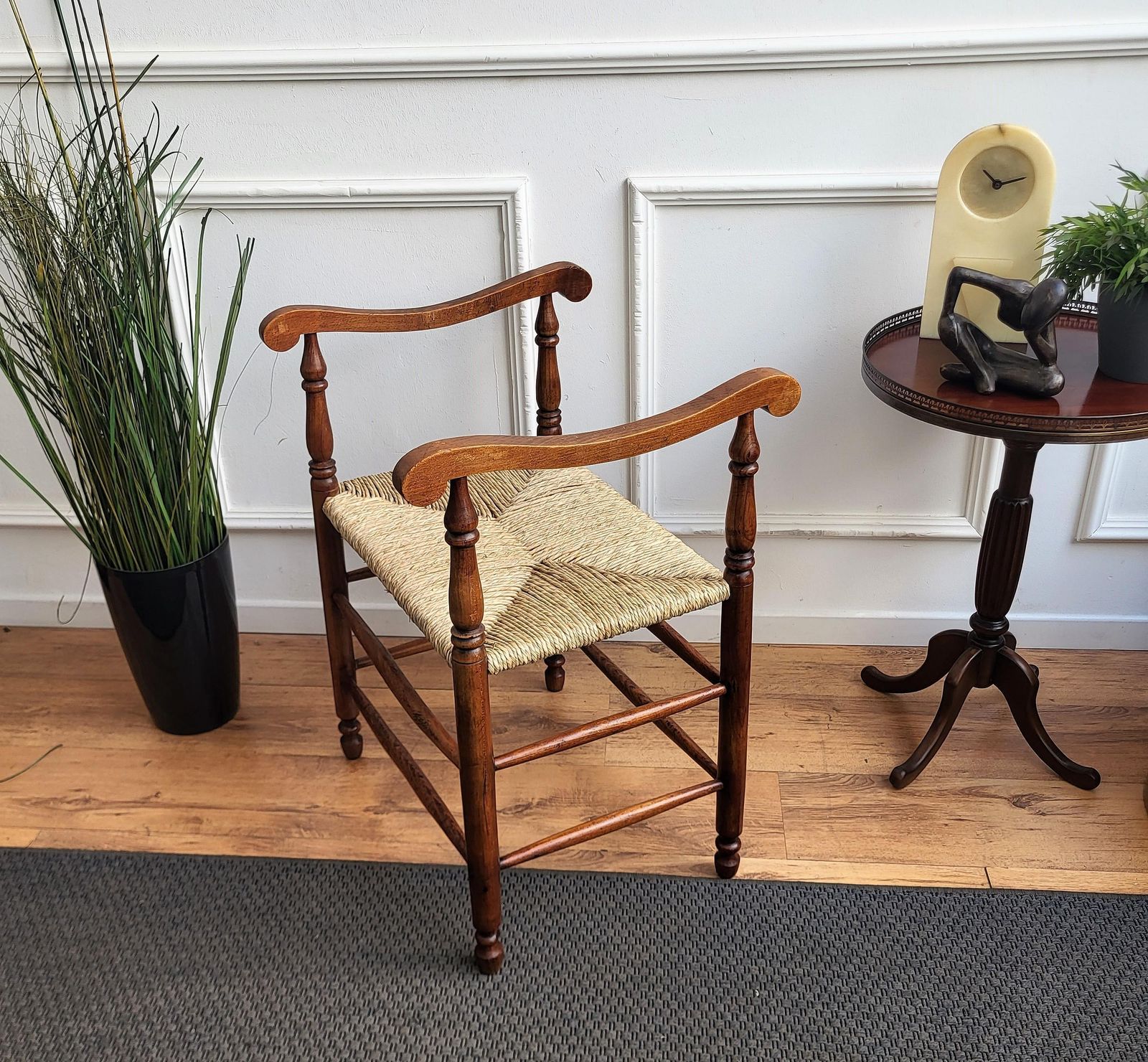 1960s Italian Midcentury Carved Wood And Cord Woven Rope Stool photo 1040.0