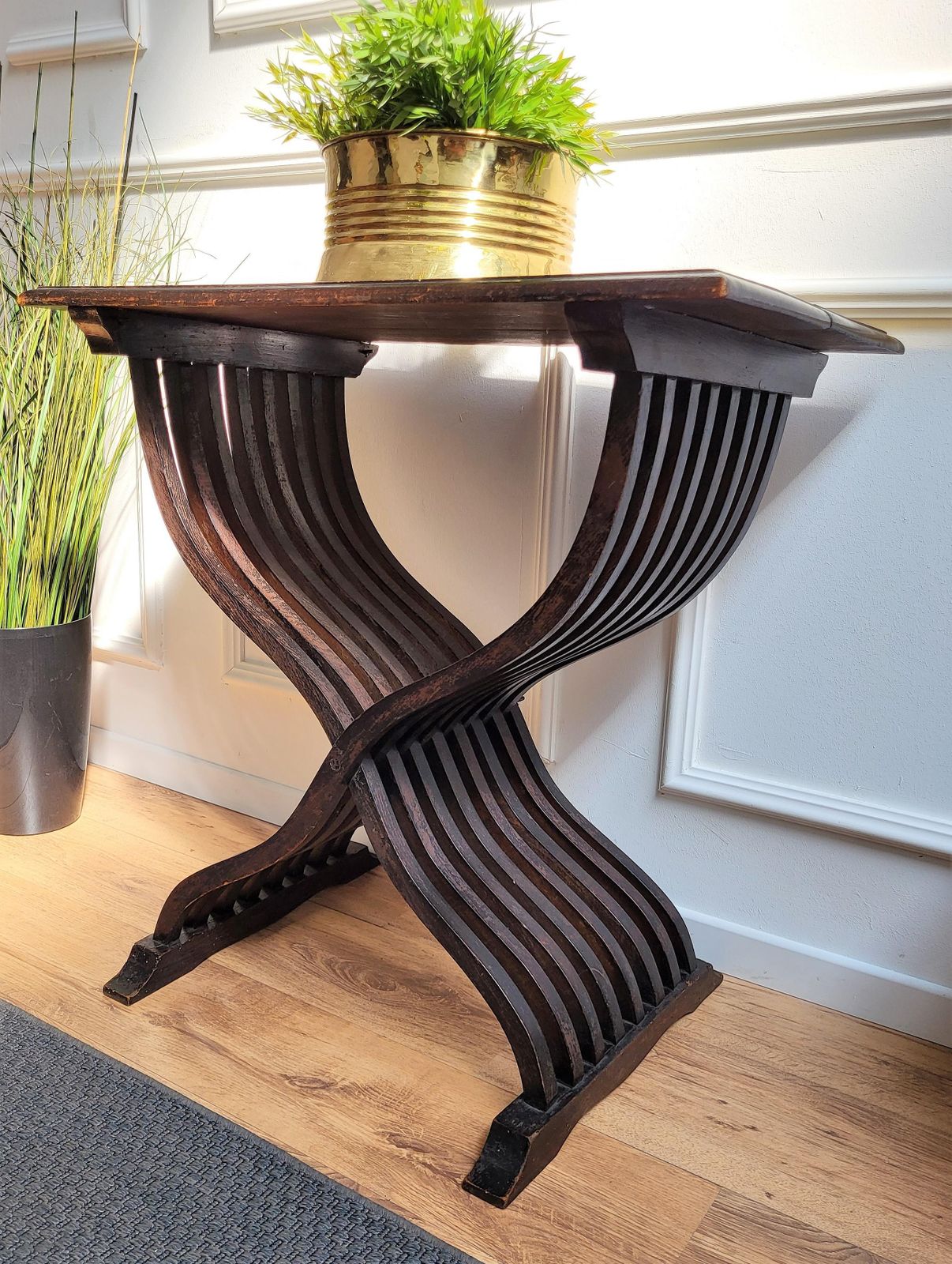Antique Italian Walnut Savonarola Console Table Or Side Table photo vintage