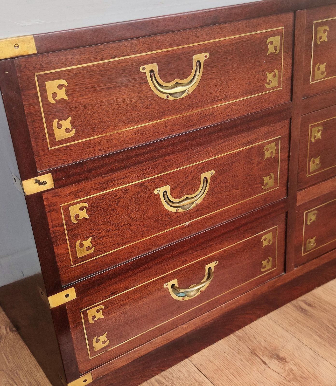 Italian Midcentury Wood And Brass Marine Military Campaign Style Chest photo Furniture