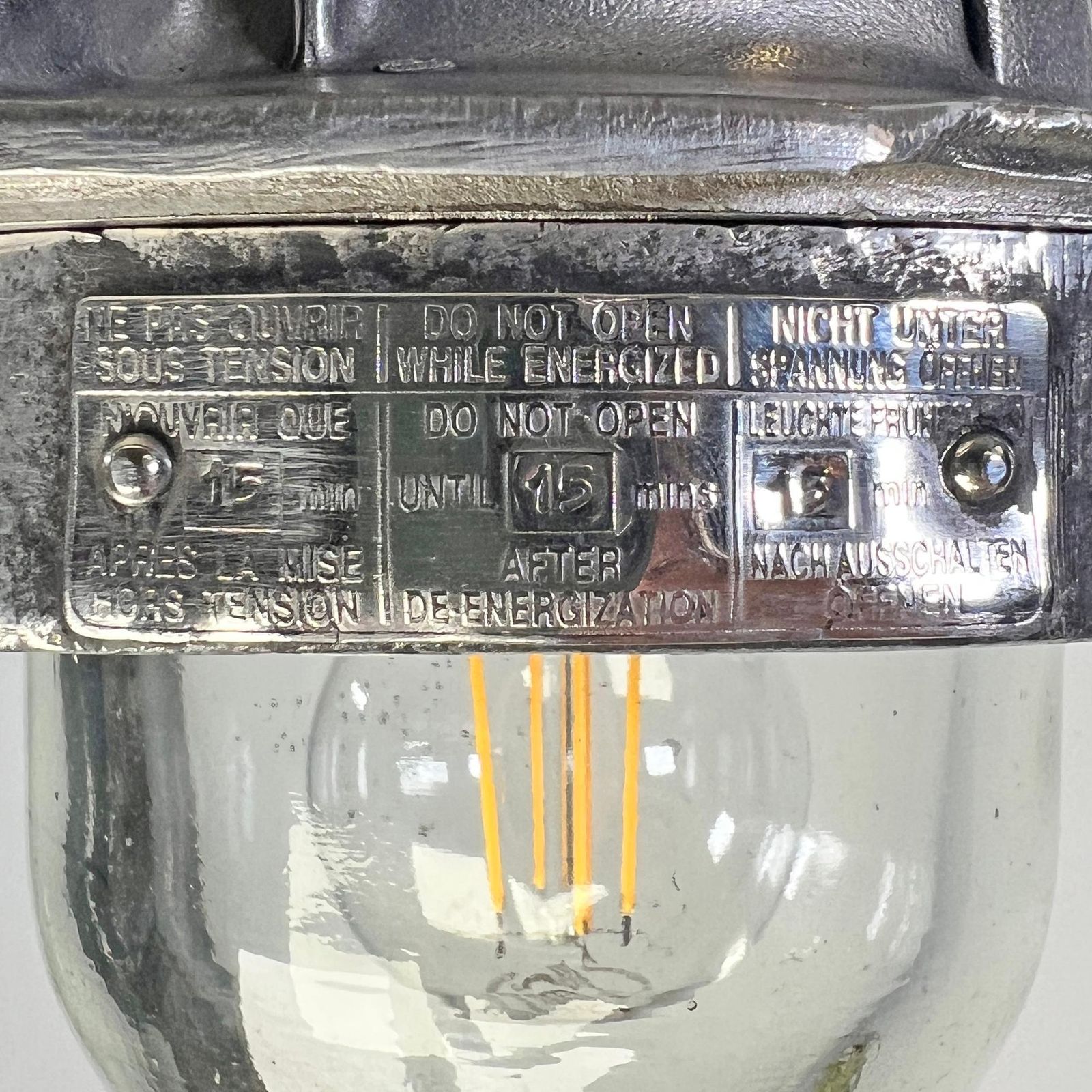 1980's French Legrand Cast Aluminium Explosion Proof Pendant Light Glass Shade photo vintage