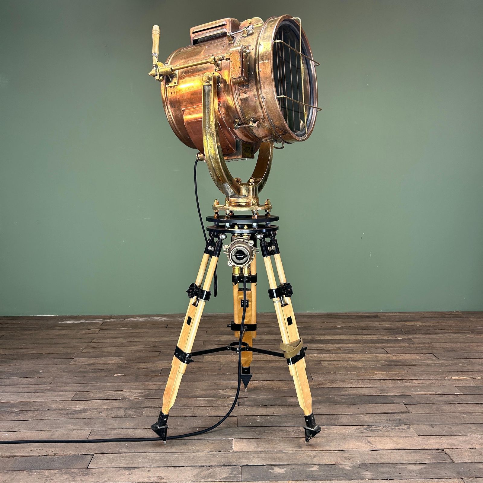 1970's Japanese Brass Industrial Signalling Lamp Tripod By Shonan Kosakusho photo furniture
