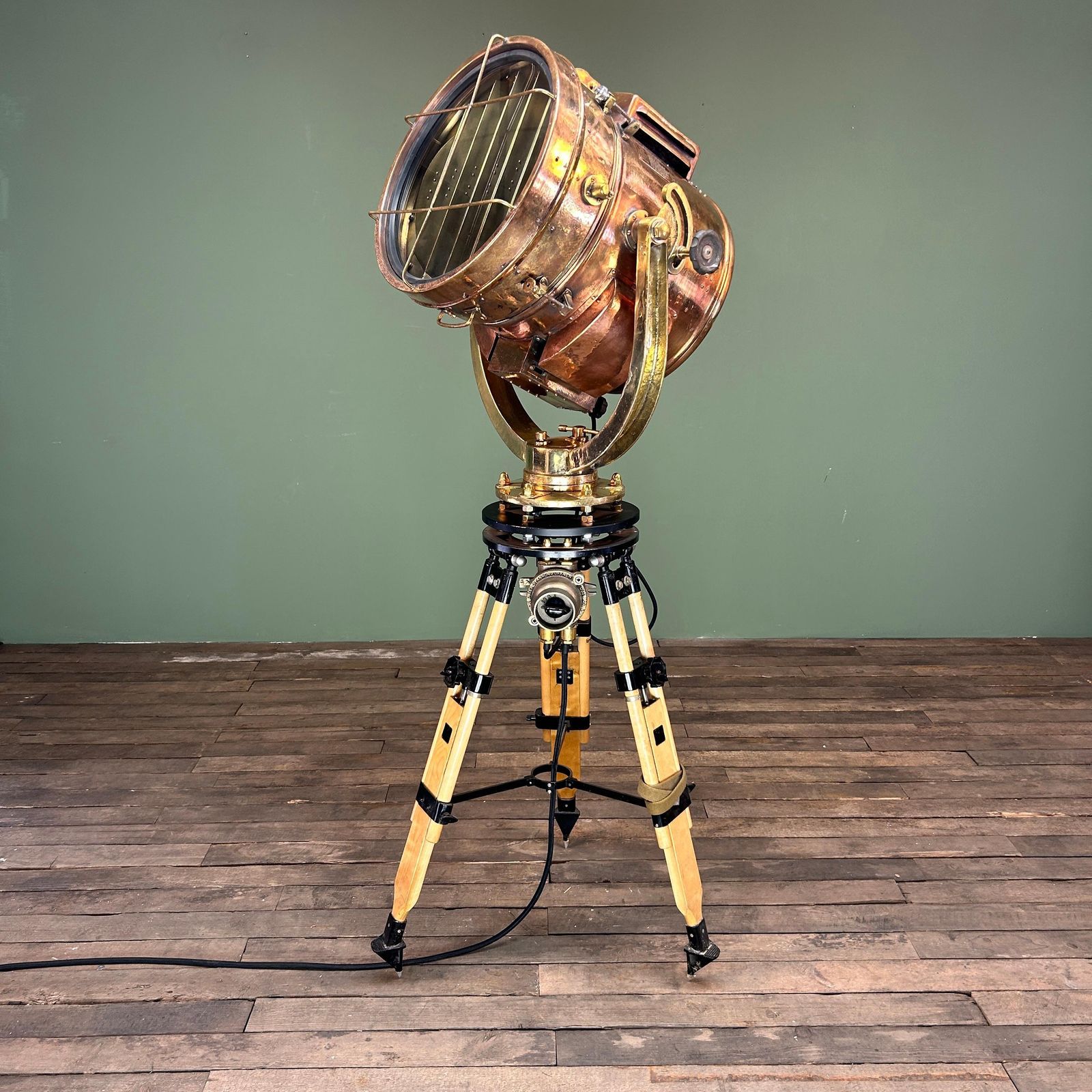 photo buy 1970's Japanese Brass Industrial Signalling Lamp Tripod By Shonan Kosakusho