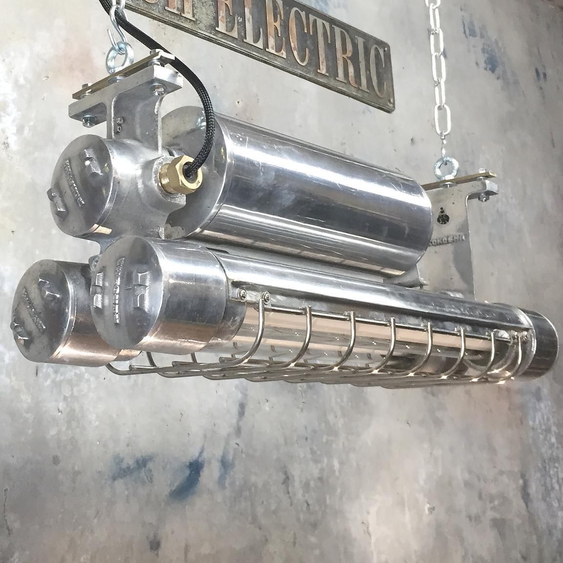 Japanese Aluminum Flameproof Strip Light, Brass Fittings And Chrome Cage photo vinterior