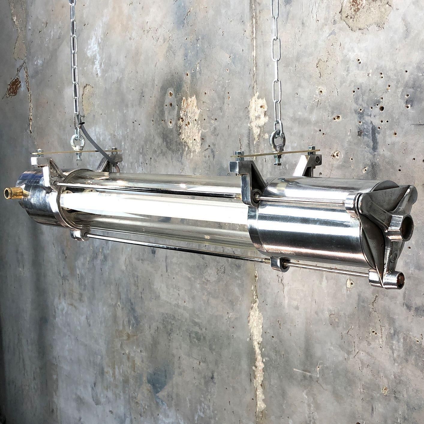 745.0 1970s German Industrial Cast Aluminum And Glass T8 Explosion Proof Striplight photo