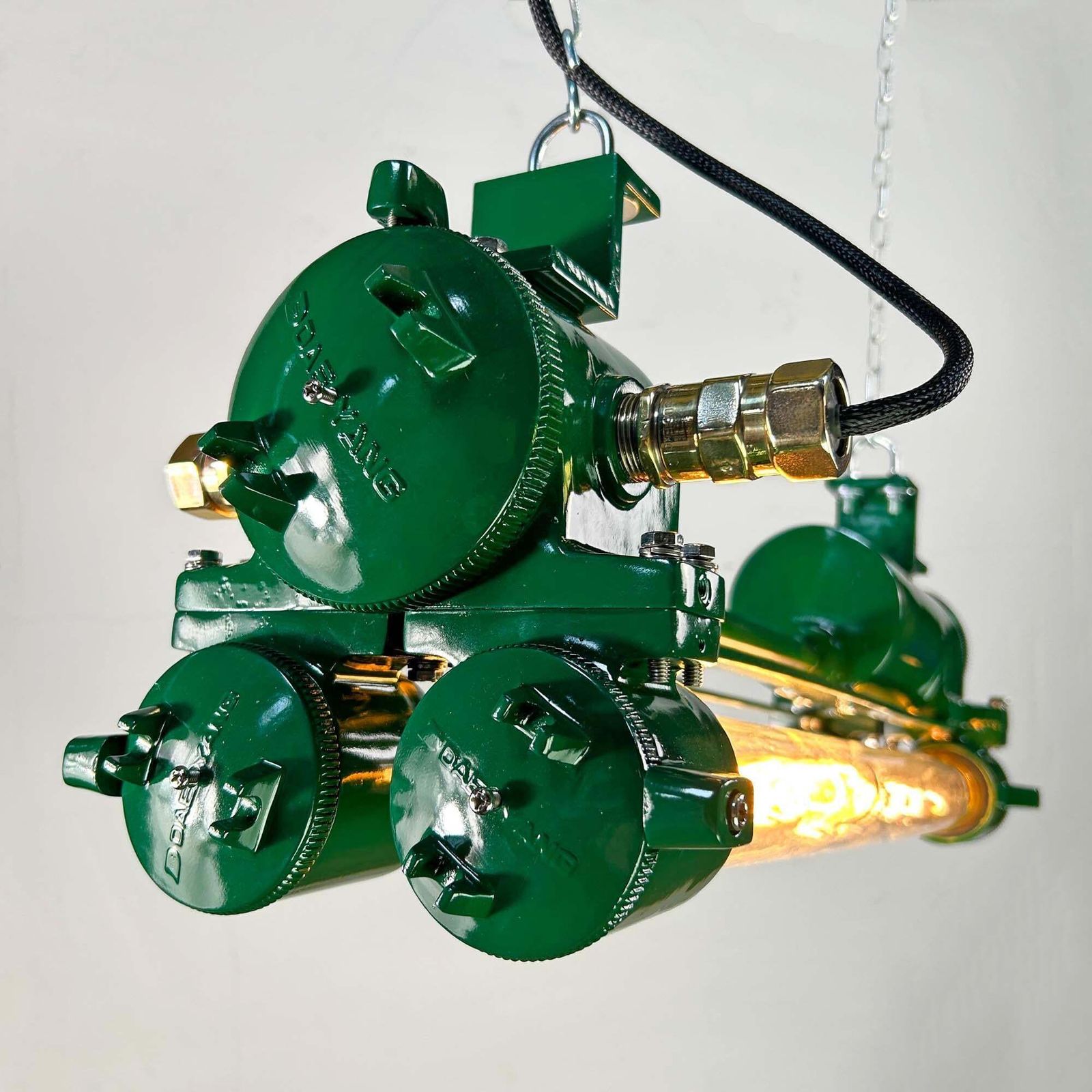 1970's Racing Green Cast Aluminium And Glass Flameproof Edison Tube Light photo 994.0