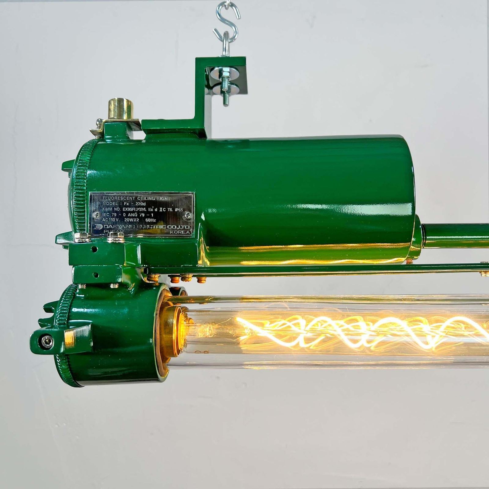 1970's Racing Green Cast Aluminium And Glass Flameproof Edison Tube Light photo buy
