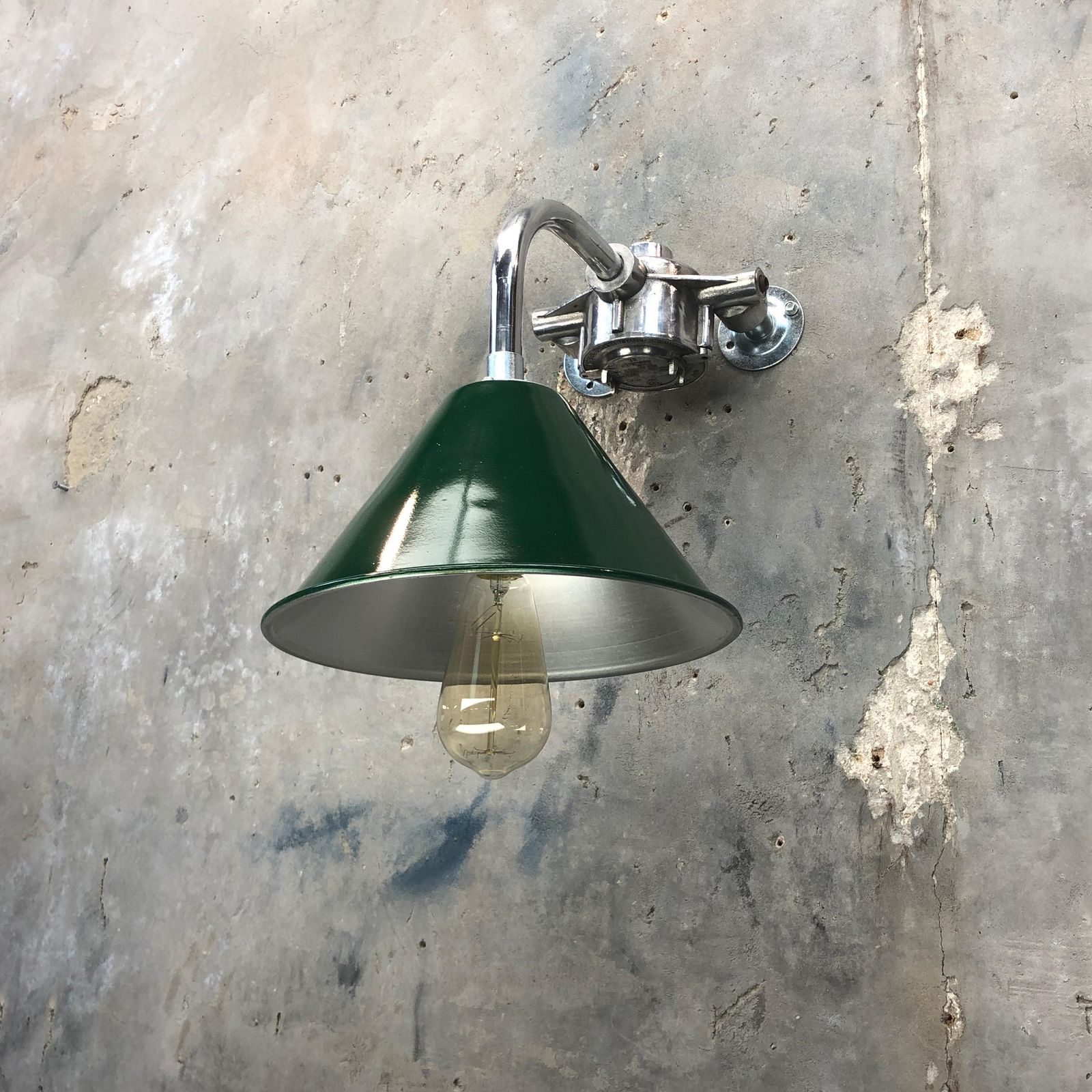 1980s Ex British Army Lamp Shade And Galvanized Steel Short Reach Cantilever photo Lighting