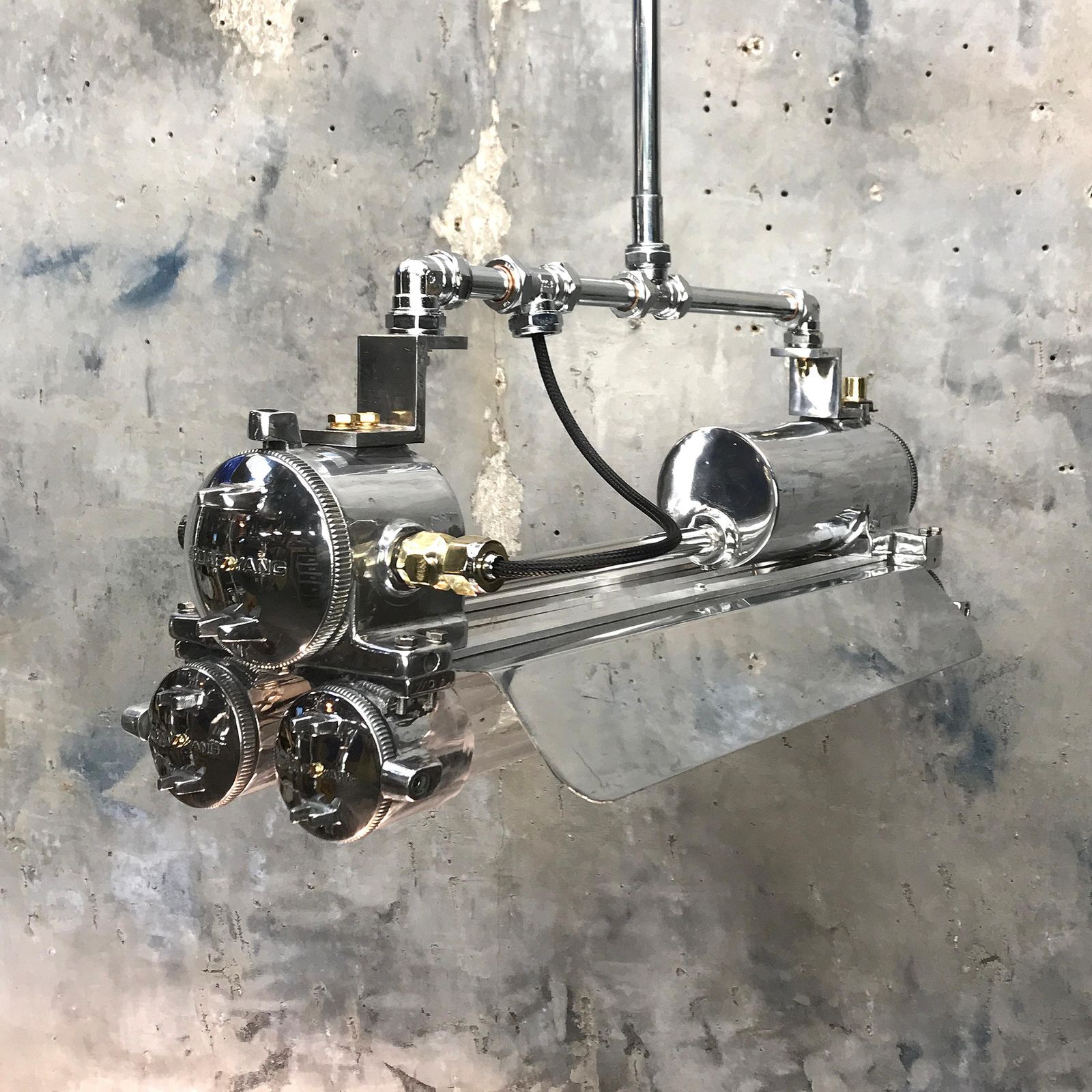 photo for sale 1970s Cast Aluminum, Brass And Glass Industrial Flameproof Striplight, Poli Noir