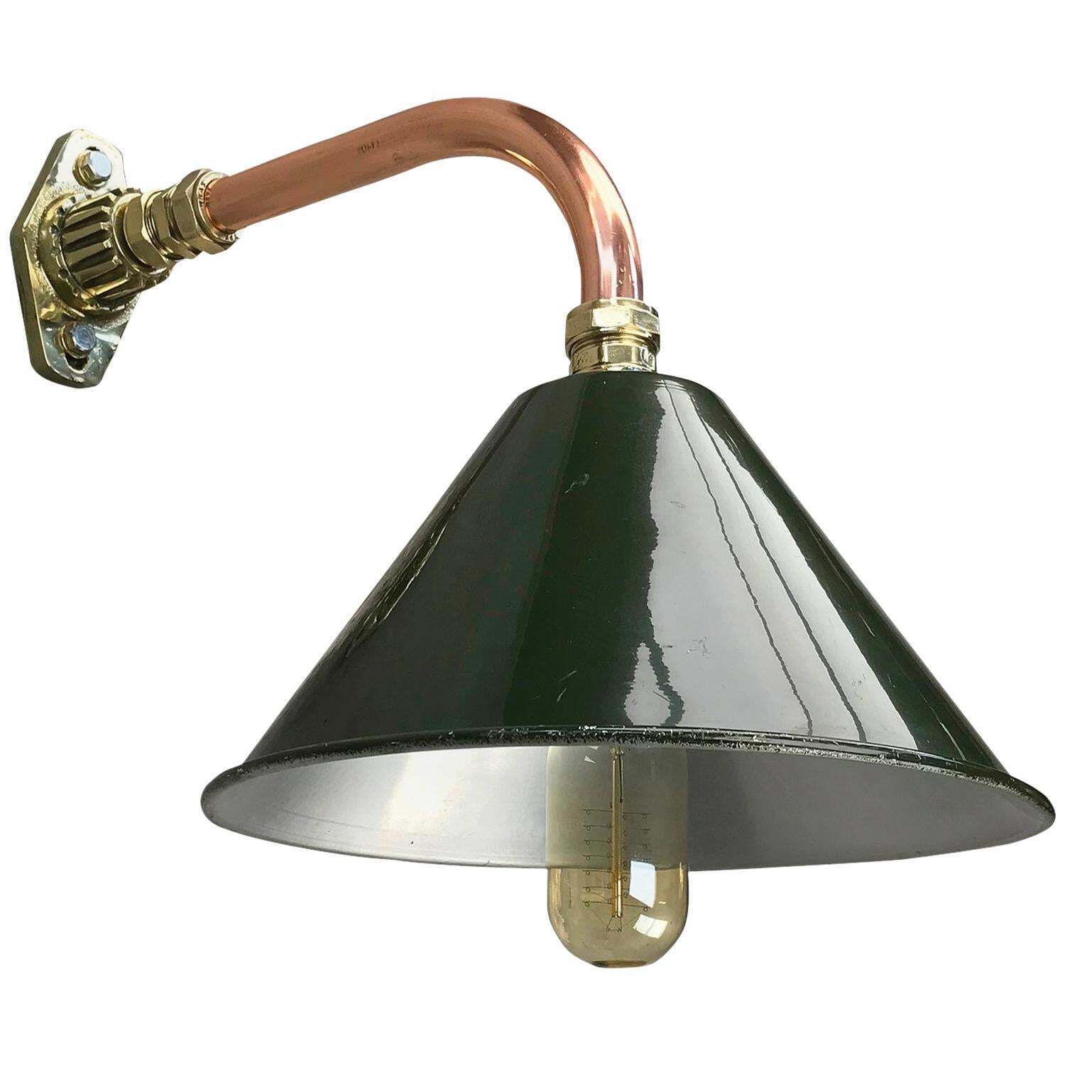 1980s Ex British Army Light Shade / Copper And Brass Cantilever, Original Green