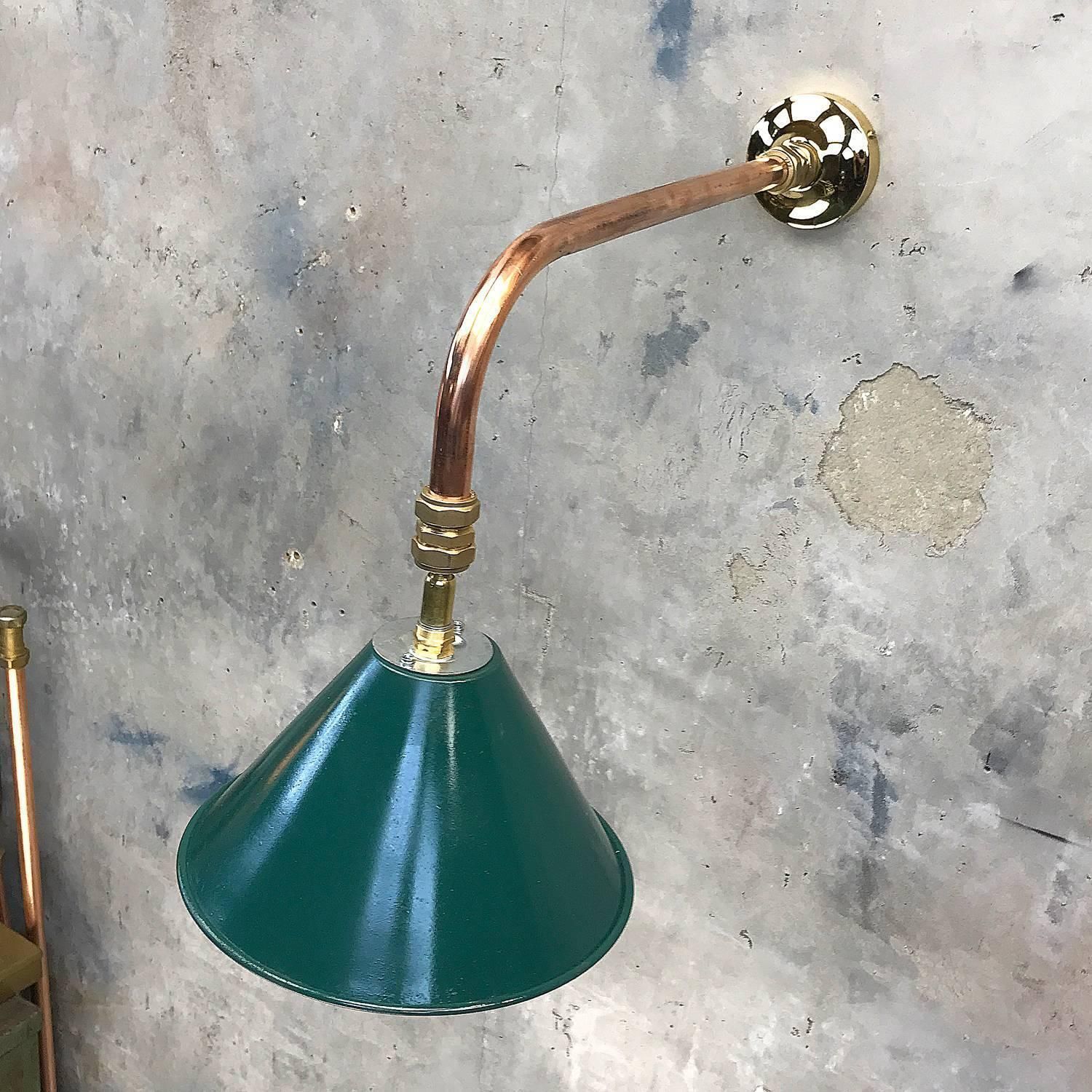 photo for sale 1980s Ex British Army Festoon Shade And Copper Cantilever Wall Lamp Edison Bulb
