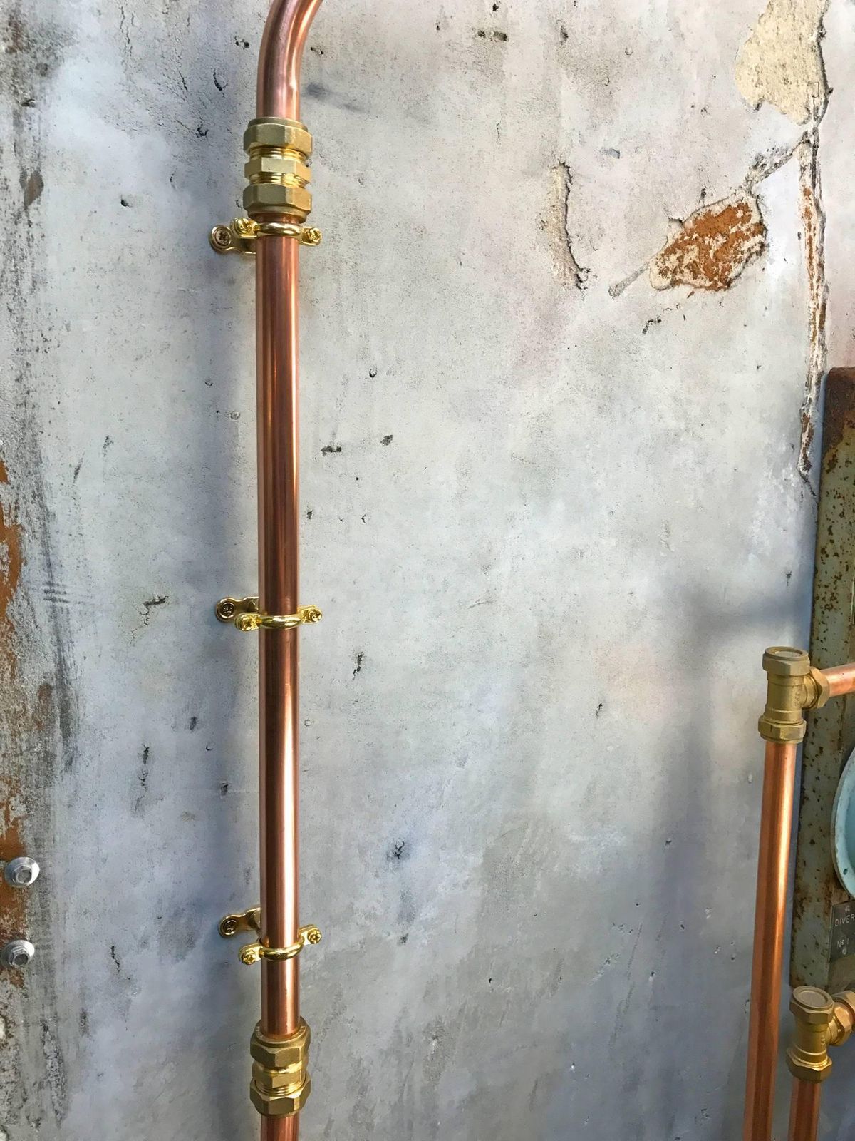 1970s Japanese Copper & Iron Cantilever Wall Light With Brass Fittings & Cage photo vintage