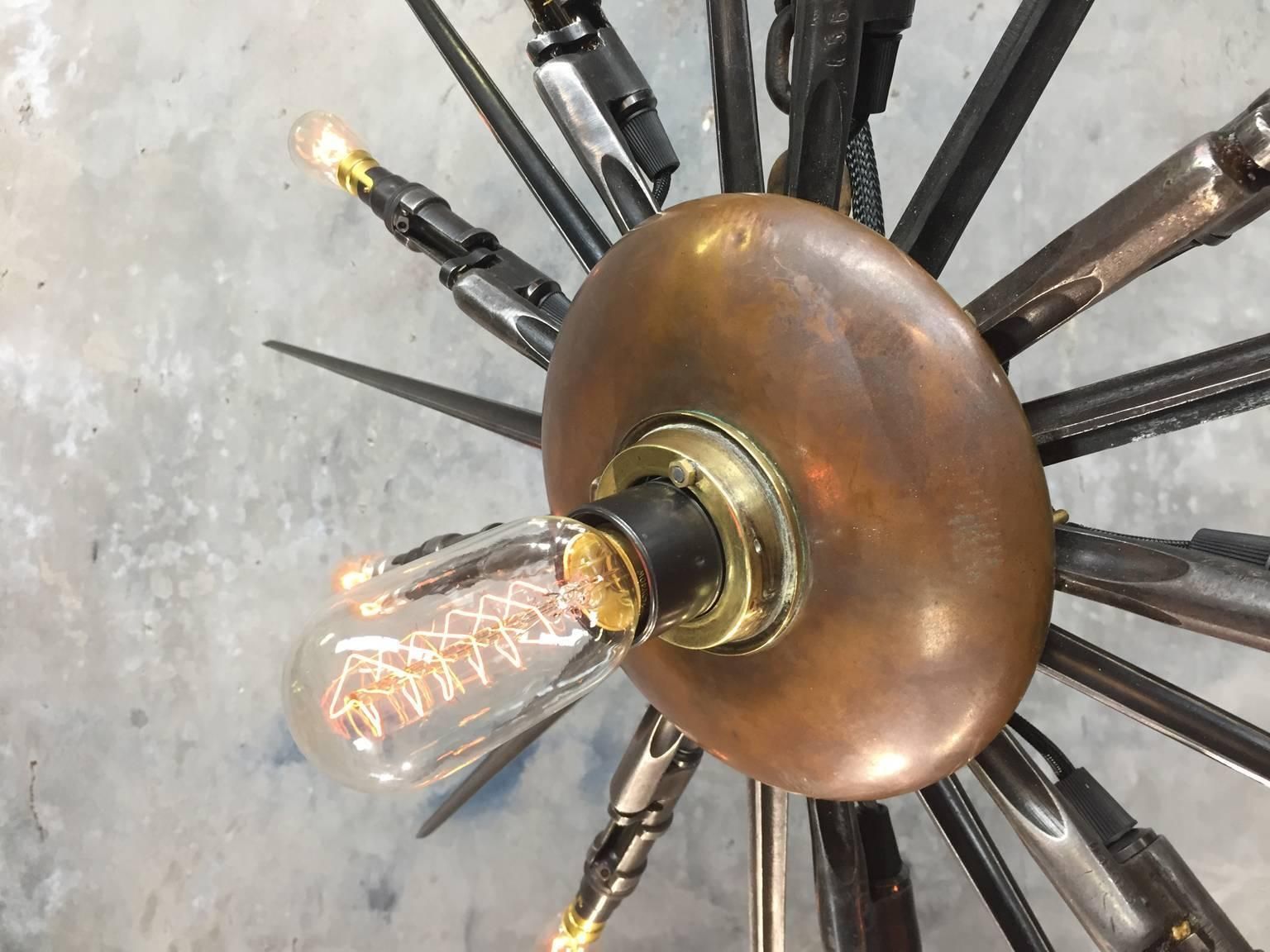 1880's Russian Rifle Bayonet Pendant Chandelier, Steel, Copper, Brass & Bronze photo vintage