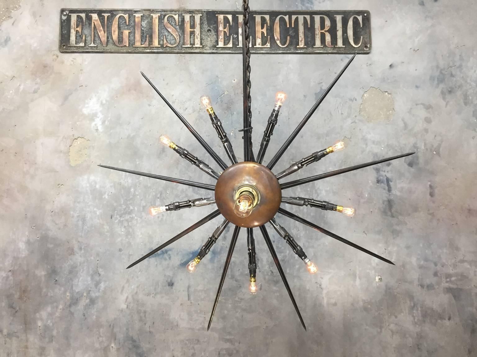 photo for sale 1880's Russian Rifle Bayonet Pendant Chandelier, Steel, Copper, Brass & Bronze