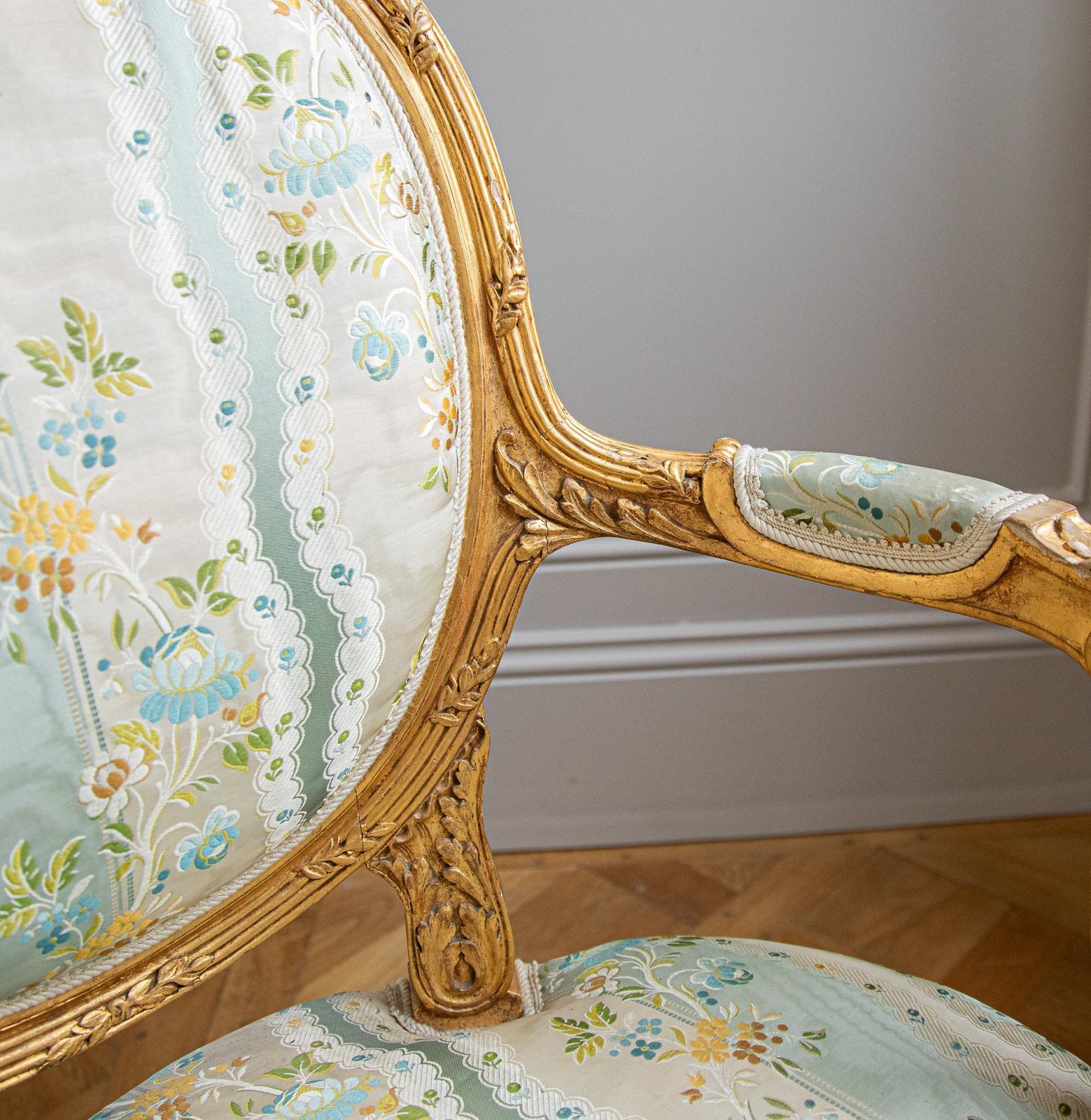 French Louis XVI Style Giltwood Armchair & Foot Stool, Circa Late 1800's photo furniture
