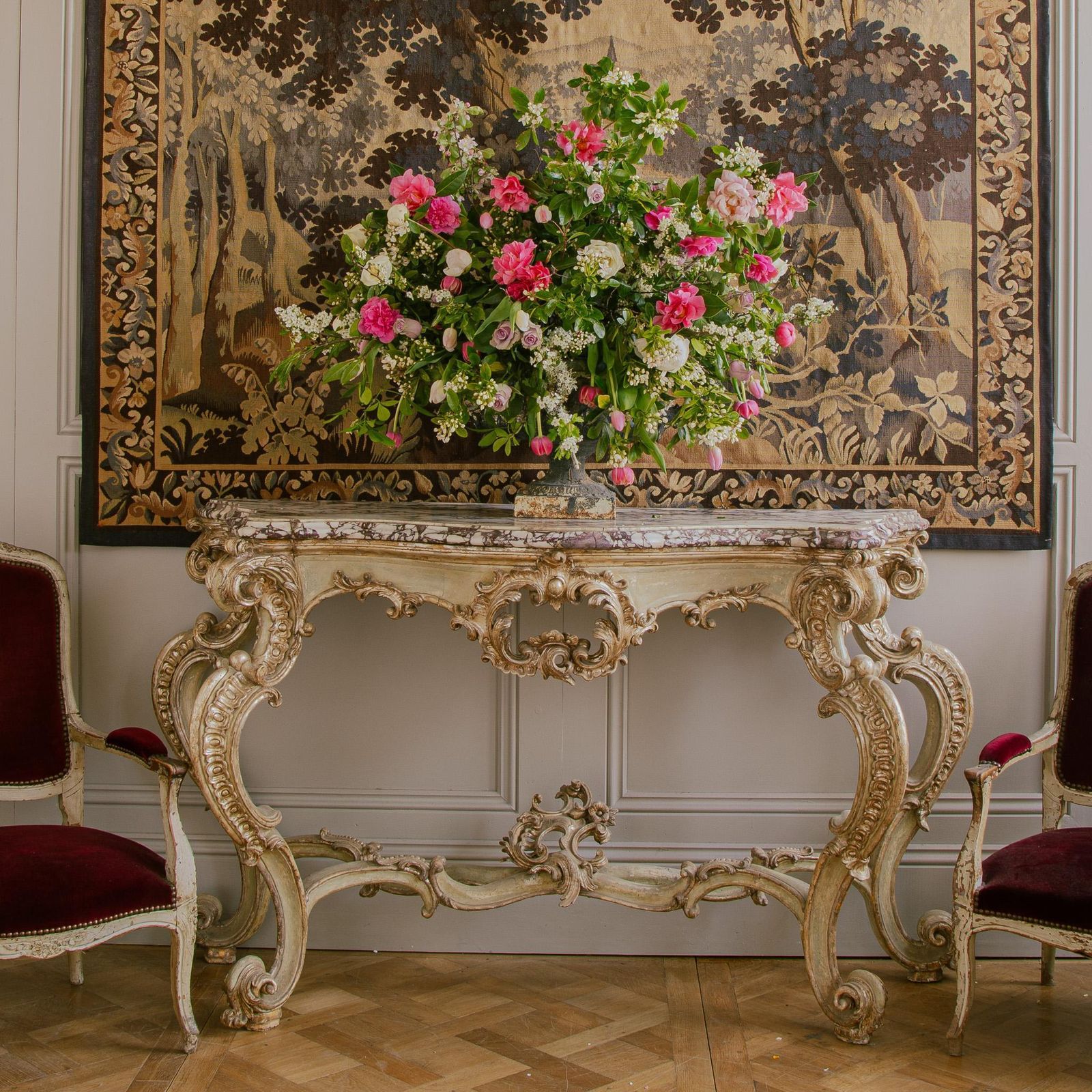 Large 18th Century Italian Rococo Console With Breche Violet Marble Top photo for sale