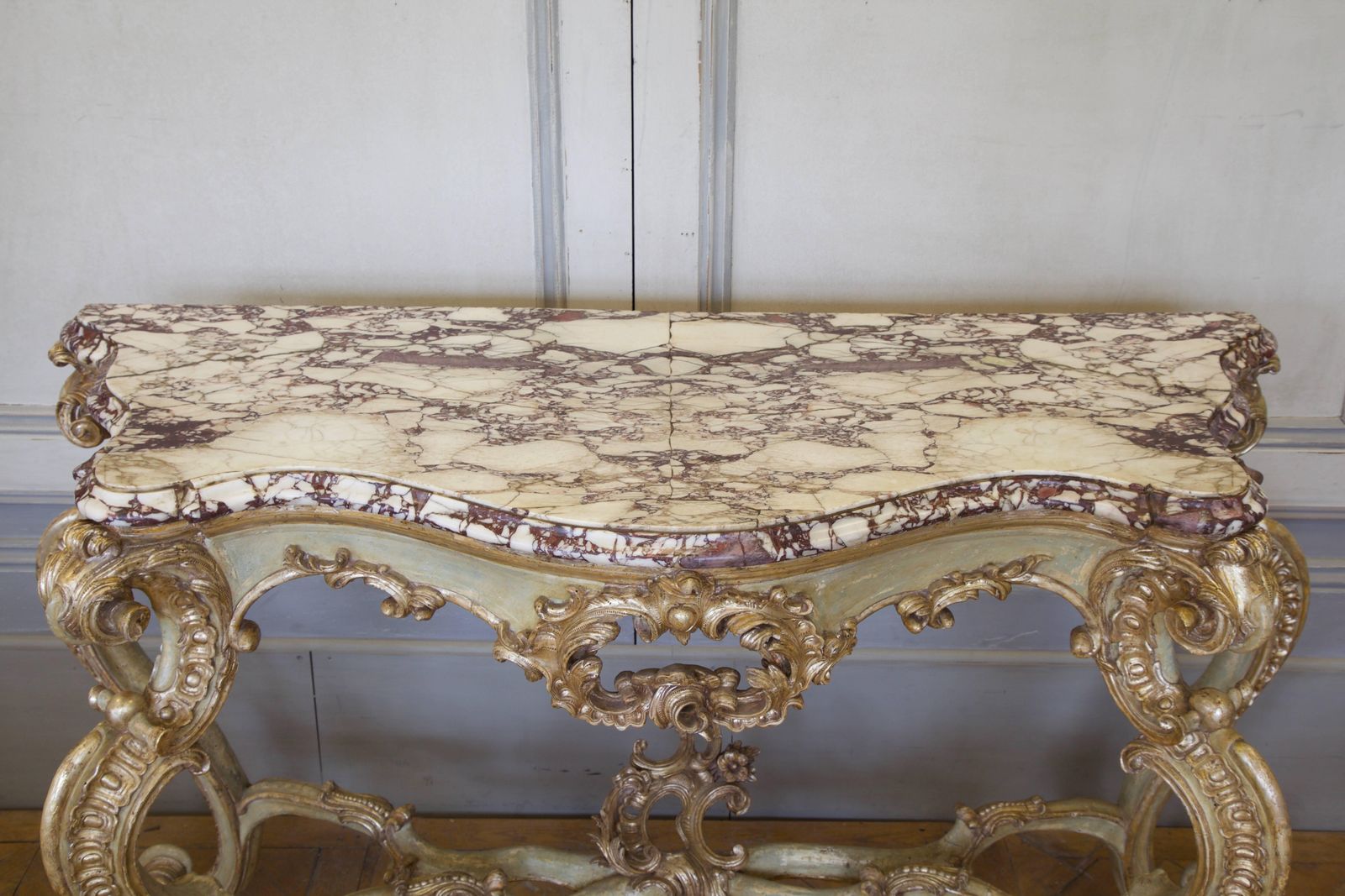 Large 18th Century Italian Rococo Console With Breche Violet Marble Top photo buy