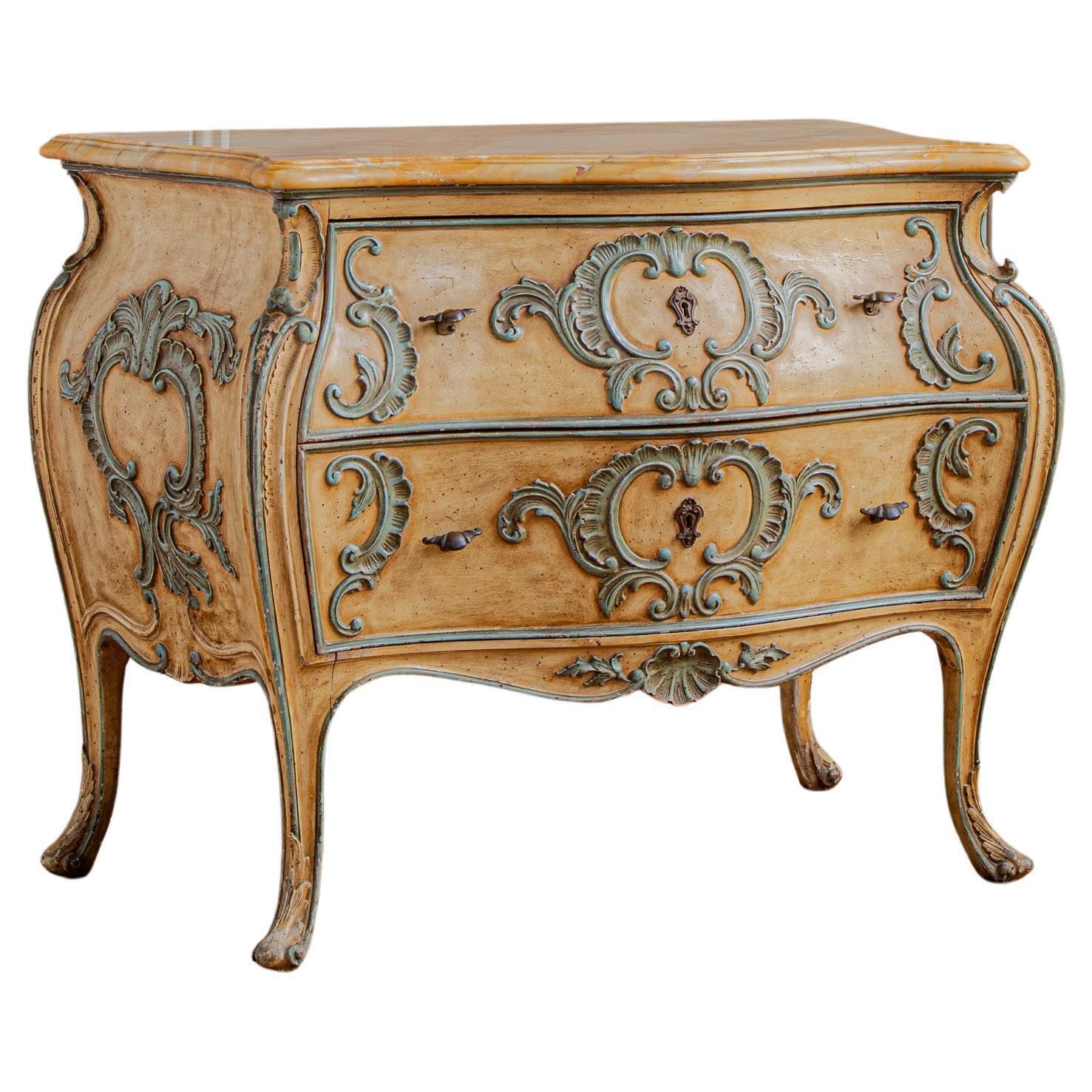 Italian Hand Painted Louis XV Style Bombe Chest, Circa Mid 1900's