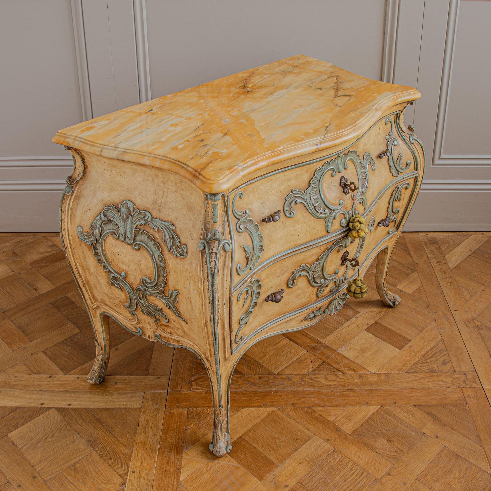 Italian Hand Painted Louis XV Style Bombe Chest, Circa Mid 1900's photo 2651.0