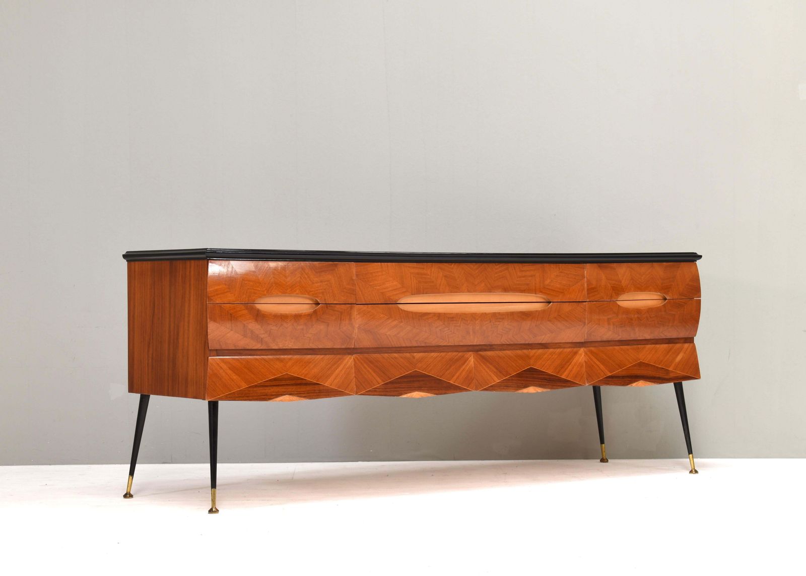 Italian Sideboard Attributed To Vittorio Dassi In Walnut, Glass And Brass, 1950s photo furniture
