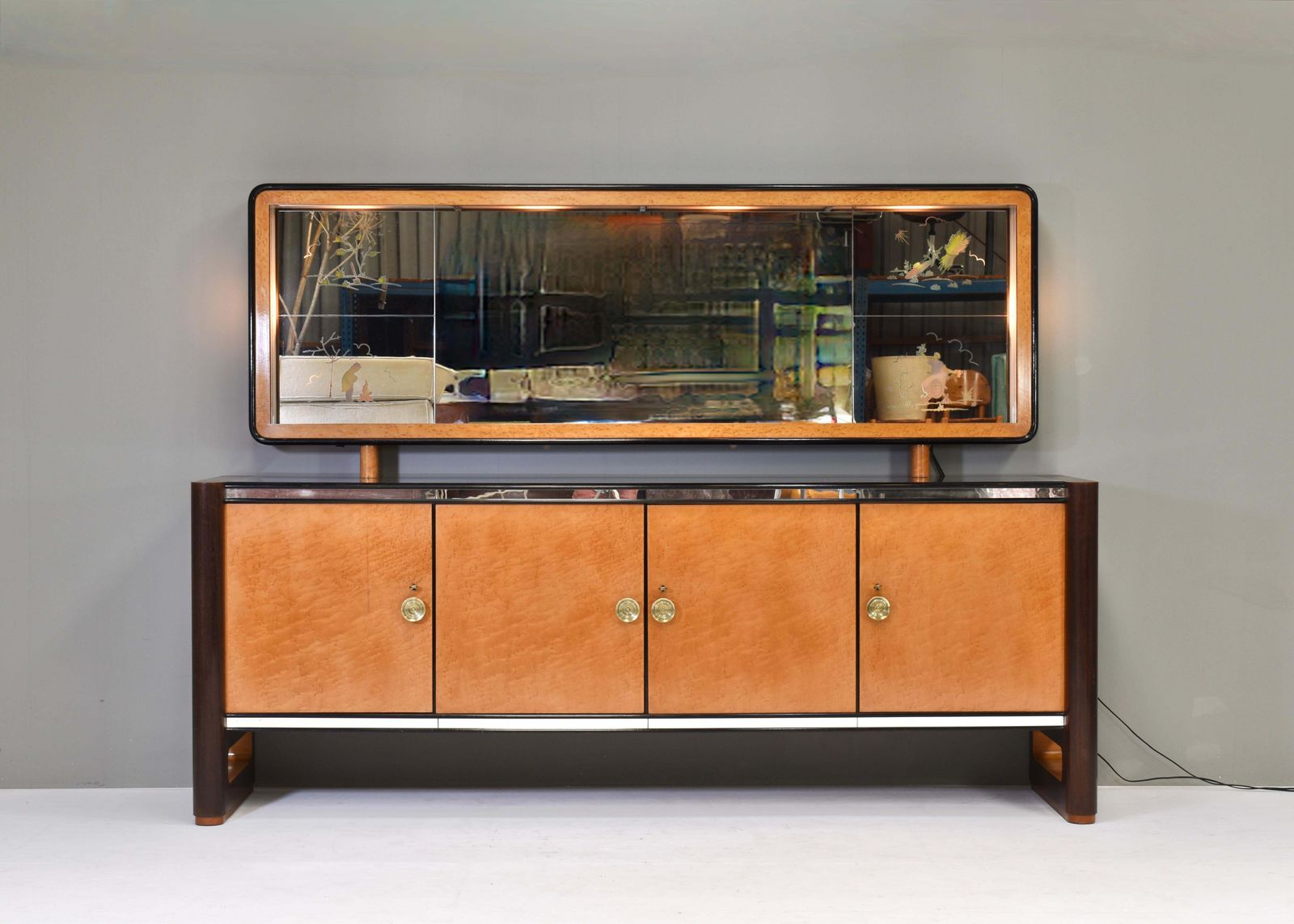 'Four Seasons' Sideboard With Illuminated Mirror In The Style Of Borsani   1930s photo Furniture