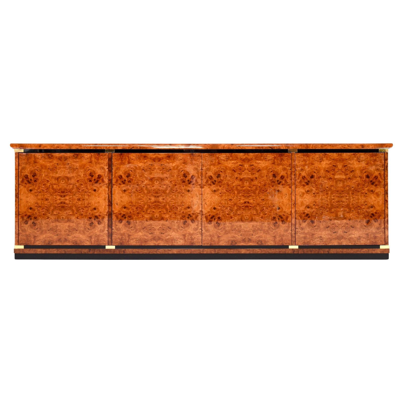 Italian Sideboard In Burlwood And Brass Details By Glam Furniture Italy, 1970's