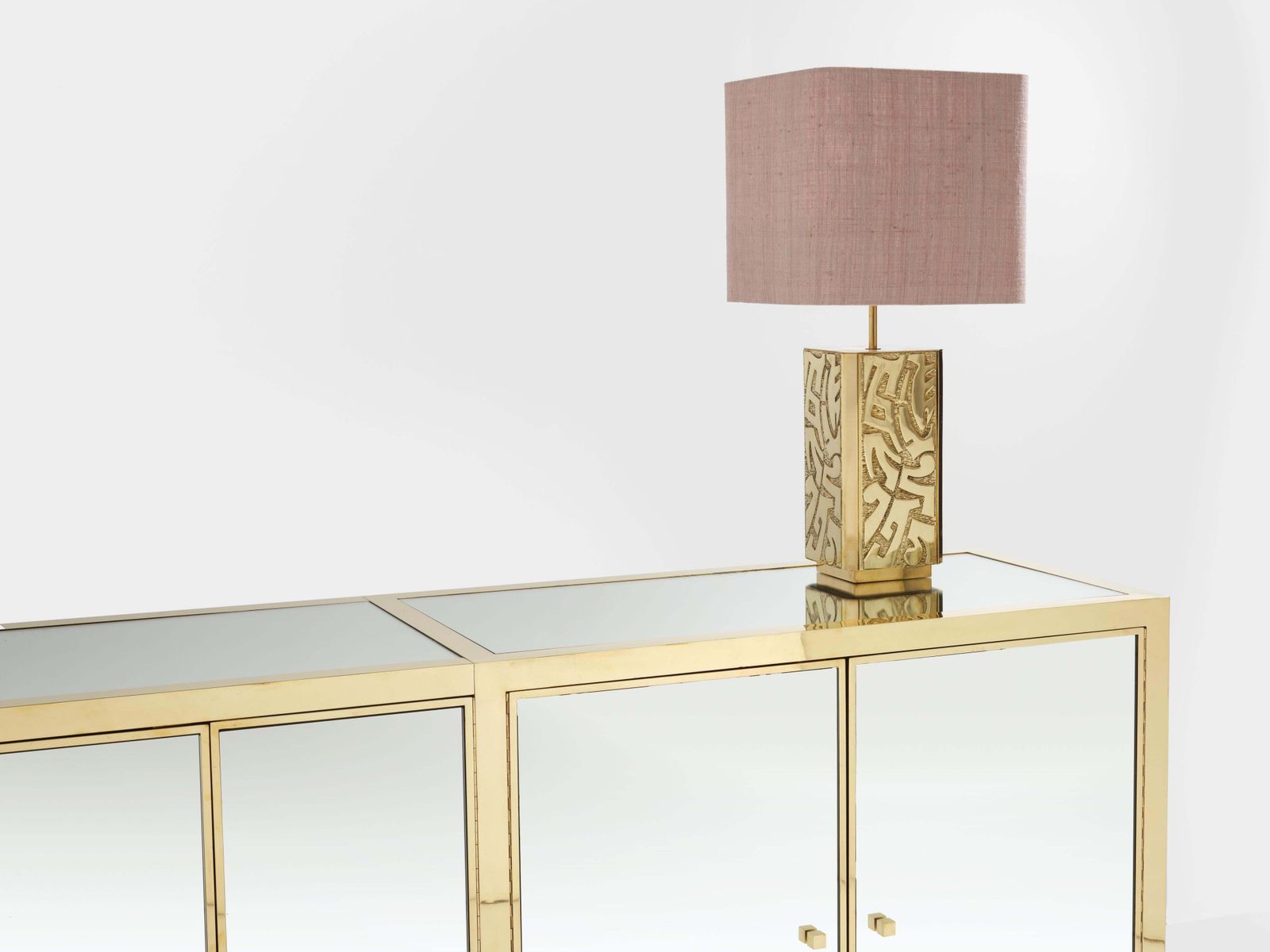 photo for sale Enfilade Michel Pigneres en laiton, miroirs et pieds en lucite, années 1970
