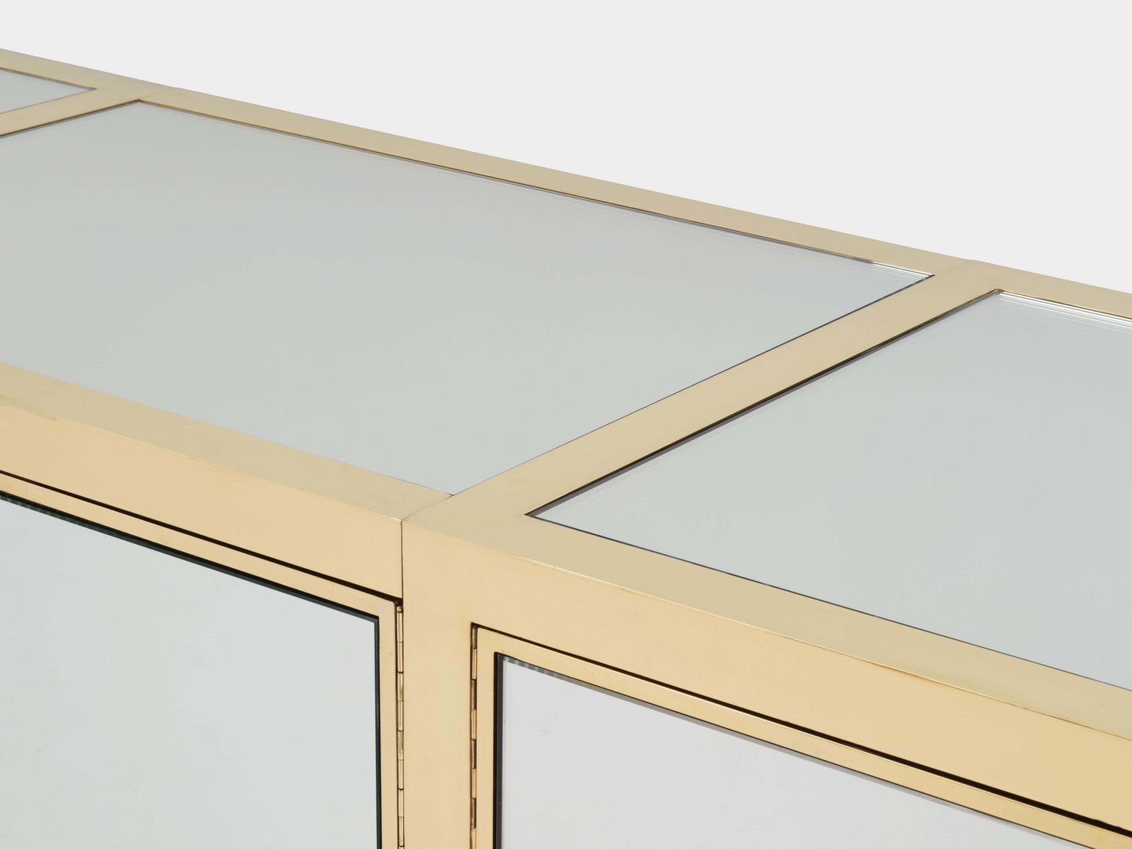 photo vinterior Michel Pigneres Brass Mirrored Lucite Feet Sideboard 1970s