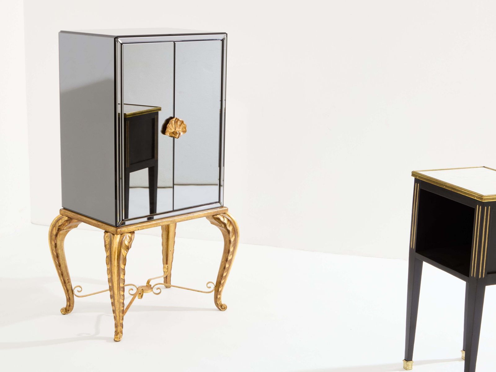 Furniture Maison Jansen Gilt Wood And Mirrored Bar Cabinet 1940 photo