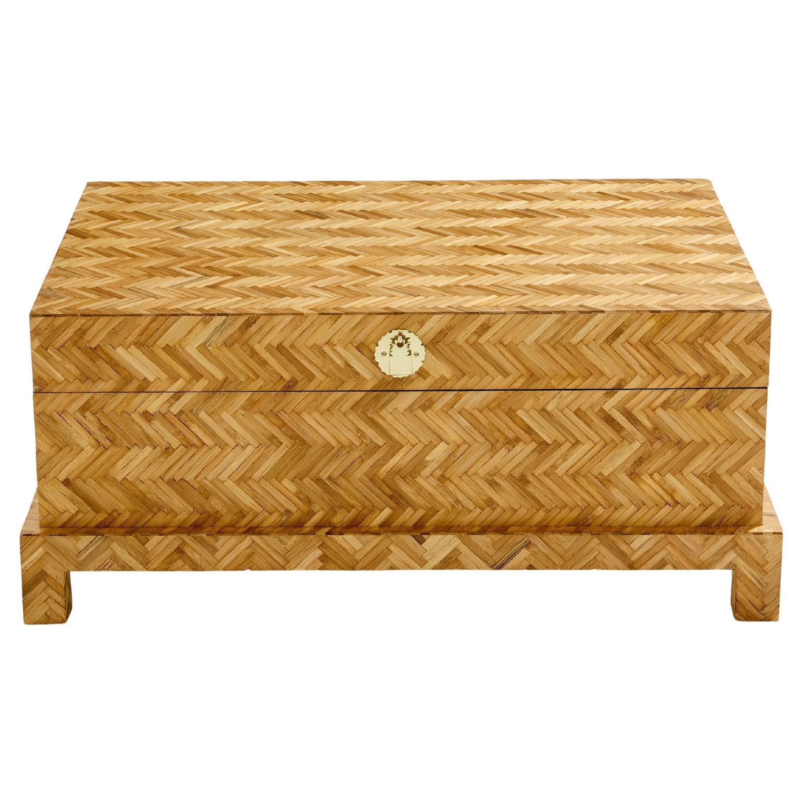 Galerie Maison & Jardin Bamboo Marquetry Brass Trunk 1970