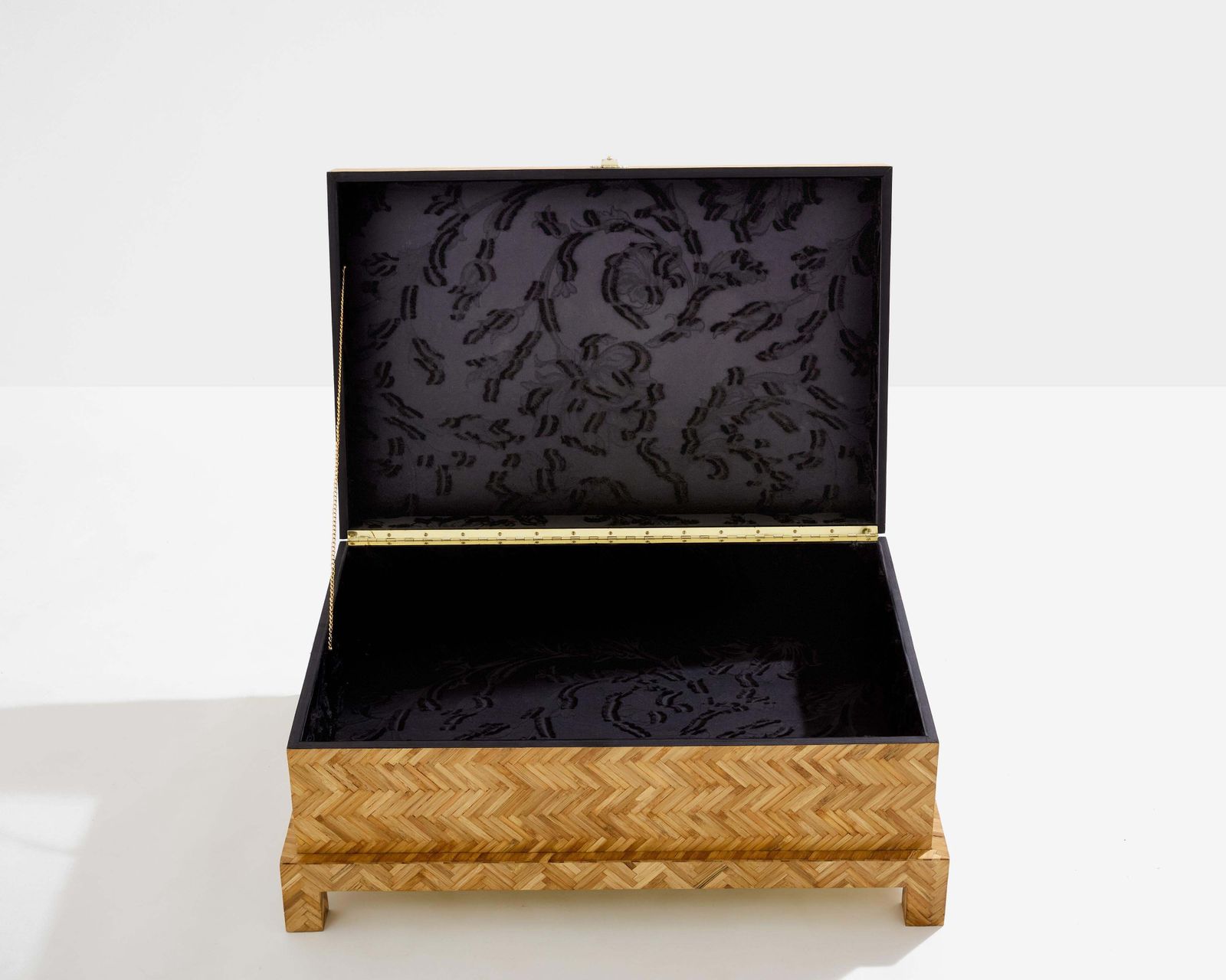 Galerie Maison & Jardin Bamboo Marquetry Brass Trunk 1970 photo for sale