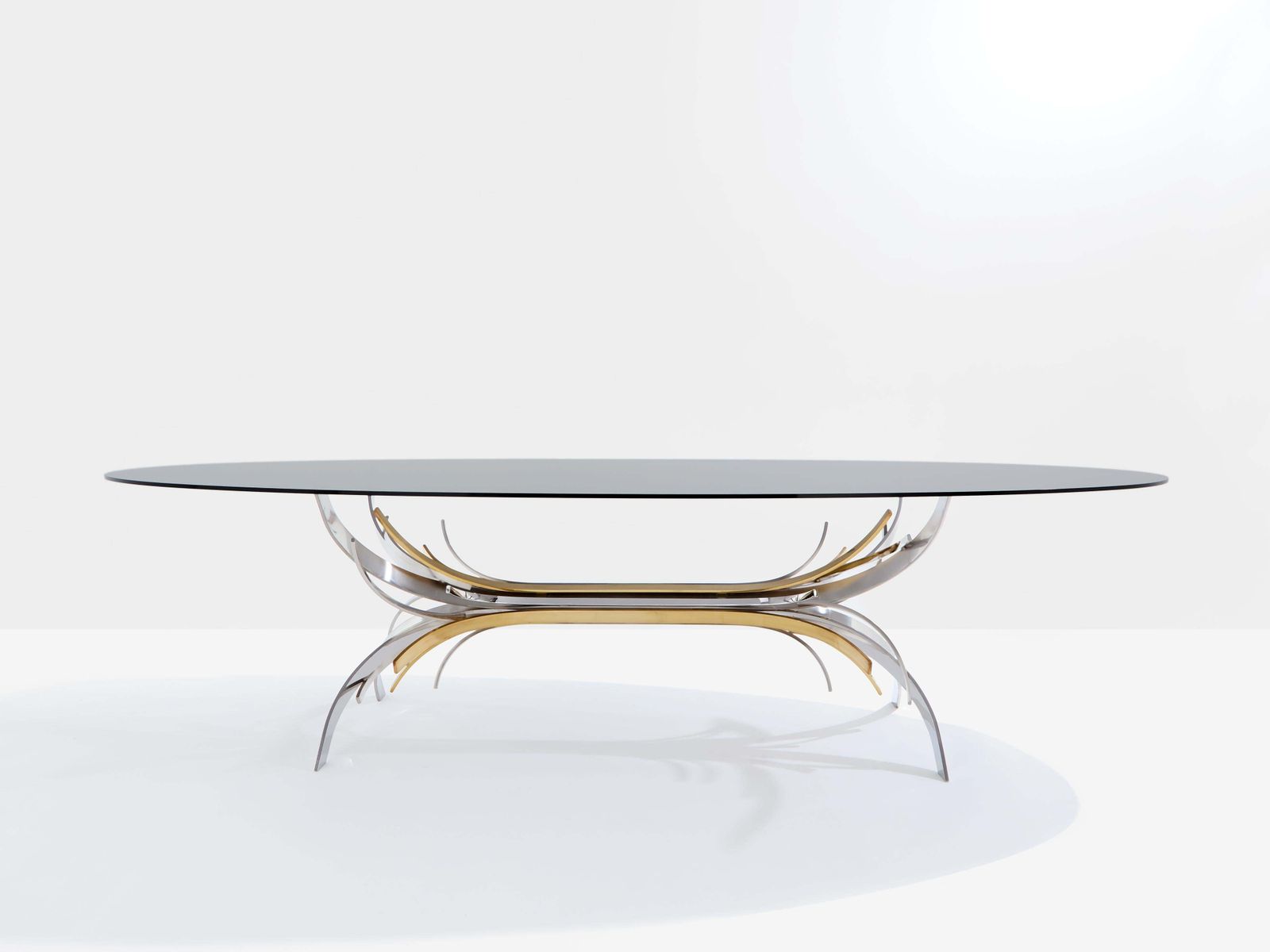 Maria Pergay Polished Steel And Brass Dining Table Gerbe 1970 photo furniture