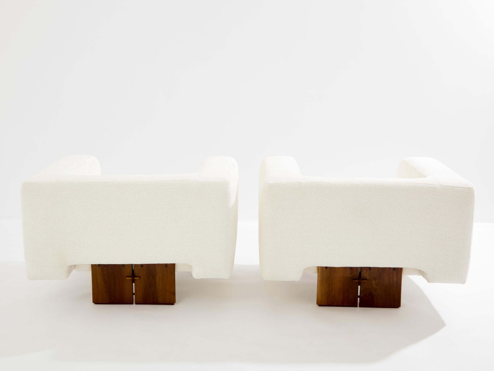 Pair Of Brutalist Italian Armchairs Walnut And Chenille Velvet 1960s photo 23708.0