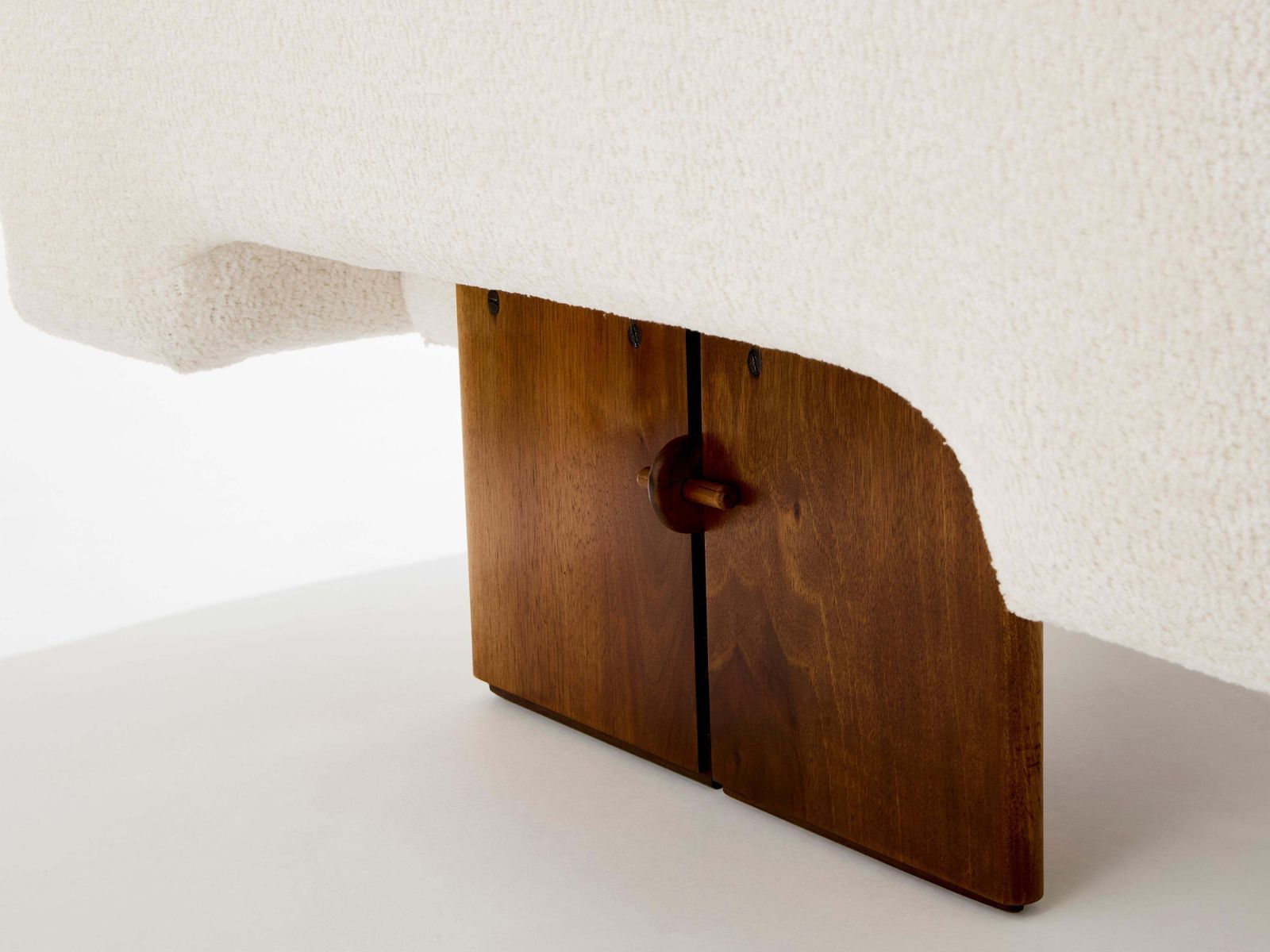 photo for sale Pair Of Brutalist Italian Armchairs Walnut And Chenille Velvet 1960s