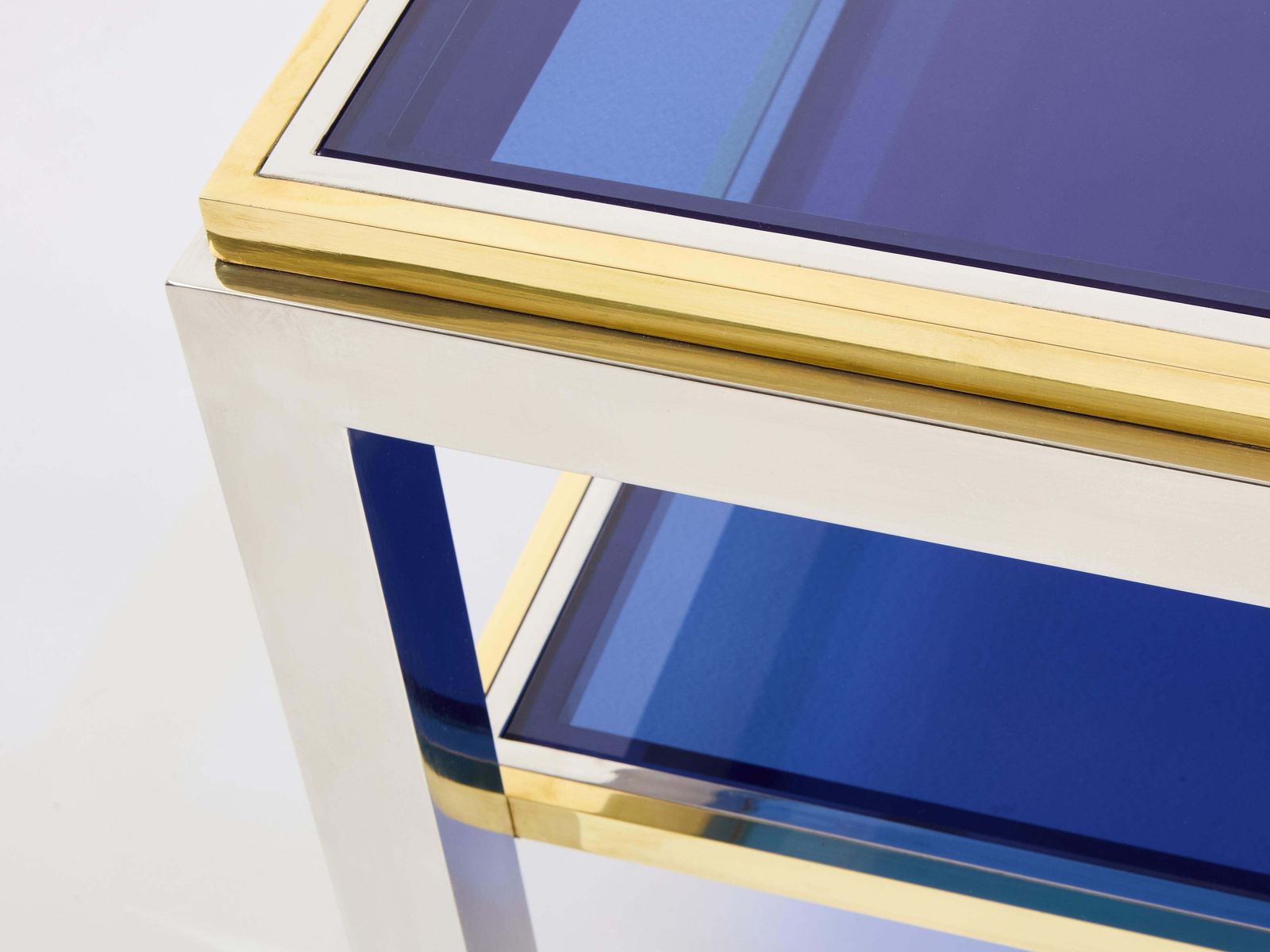 photo furniture Pair Of Two Tier Brass Chrome Side Tables Willy Rizzo Flaminia 1970s
