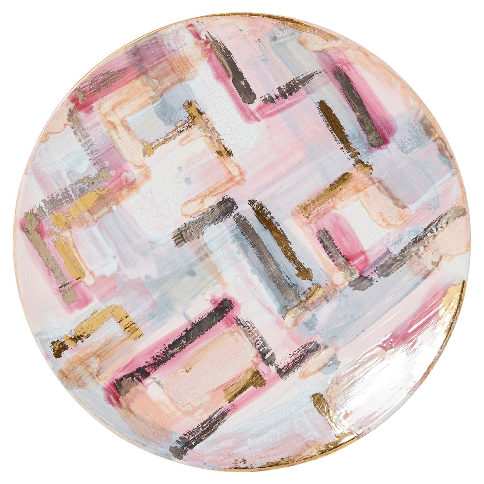 Les Héritiers Large Gilded Enameled Ceramic Plate Centerpiece, 1990