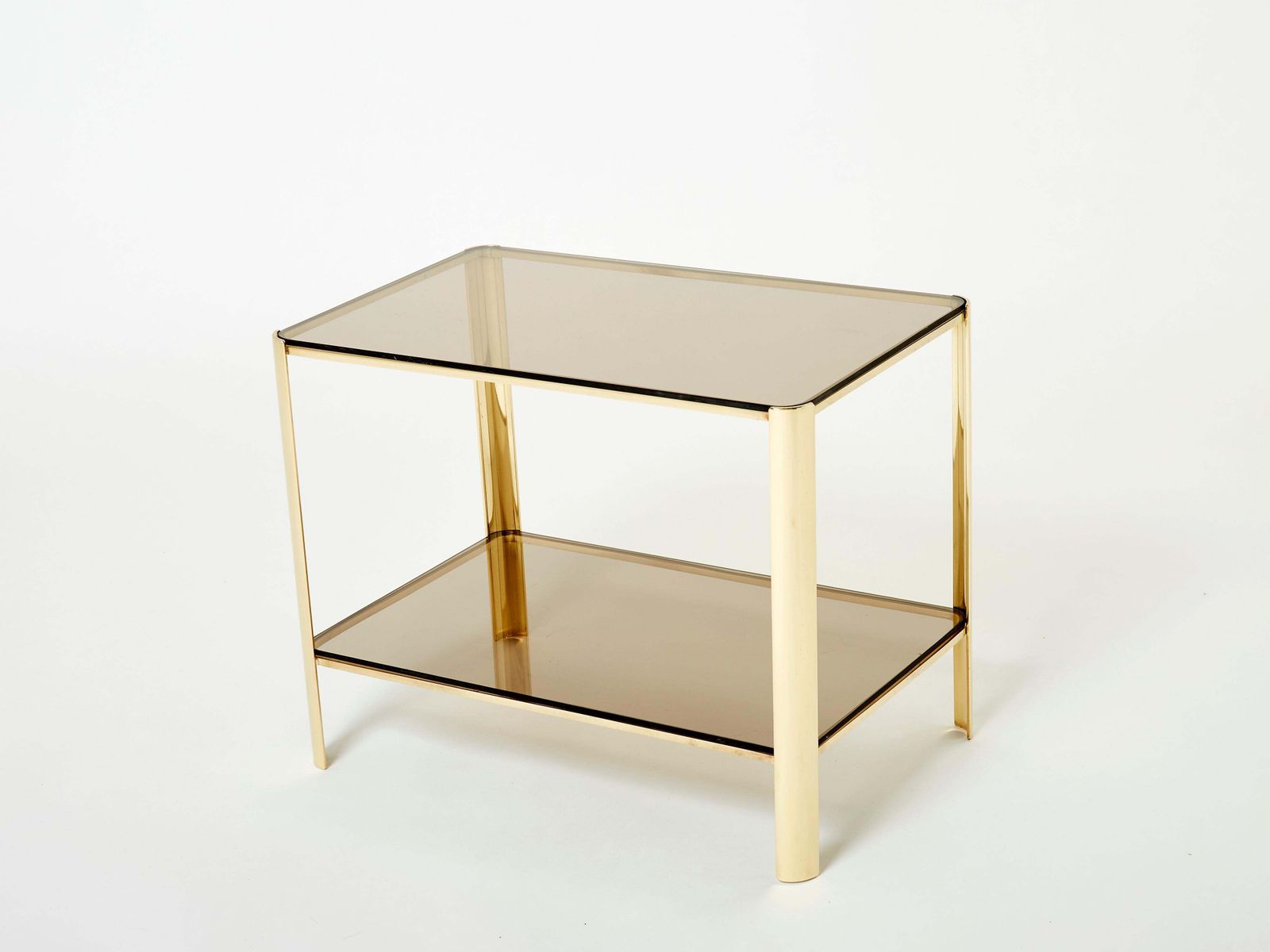 Table d'appoint à deux plateaux en bronze par Jacques Quinet pour Broncz, années 1960 photo furniture