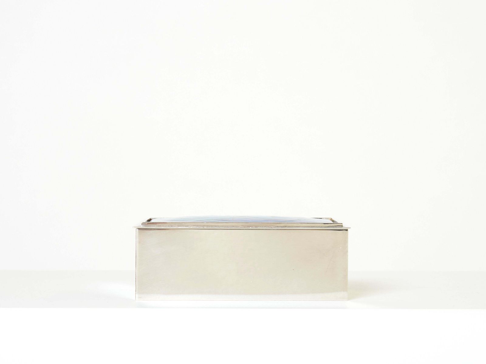 Crevillen Paris Silvered And Enameled Blue Ceramic Jewellery Box 1970 photo buy