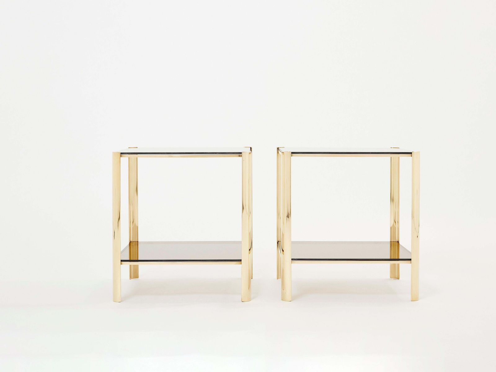 photo for sale Pair Of Two Tier Bronze End Tables By Jacques Quinet For Broncz, 1960s